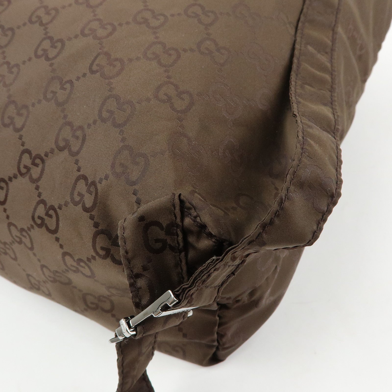 GUCCI GG Nylon Leather Backpack Brown 223670