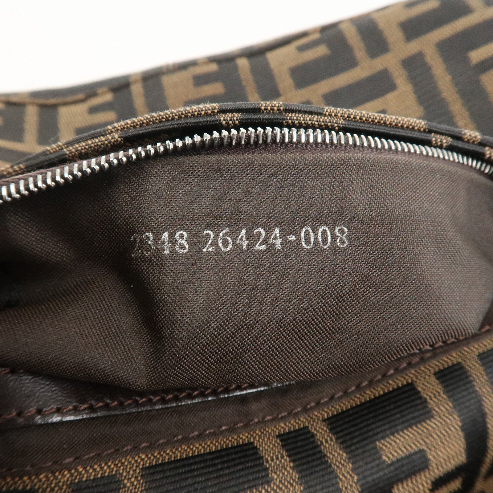 FENDI Zucca Mamma Baguette Canvas Leather Shoulder Bag Brown 26424