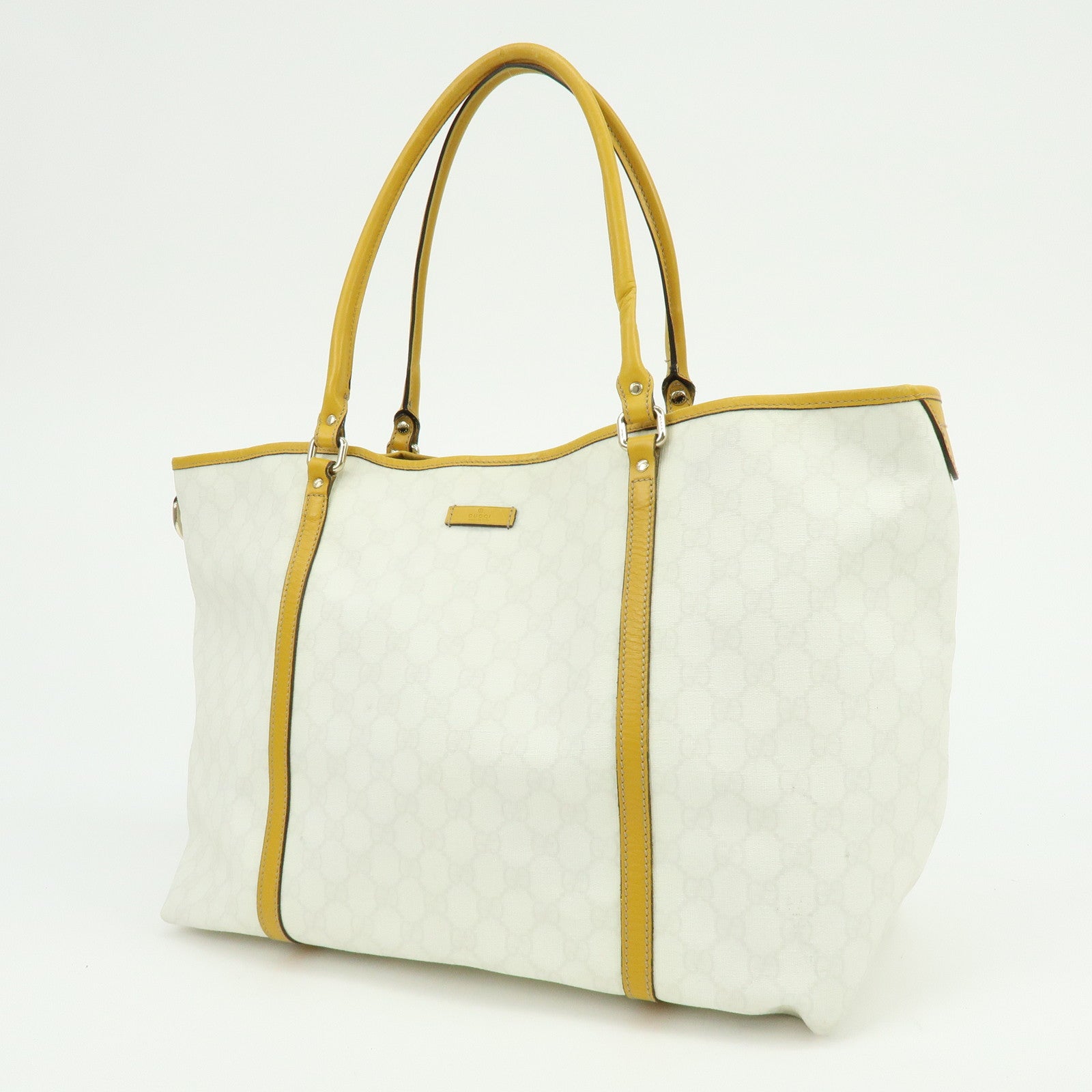 GUCCI GG Supreme Leather Tote Bag Hand Bag White Yellow 197954