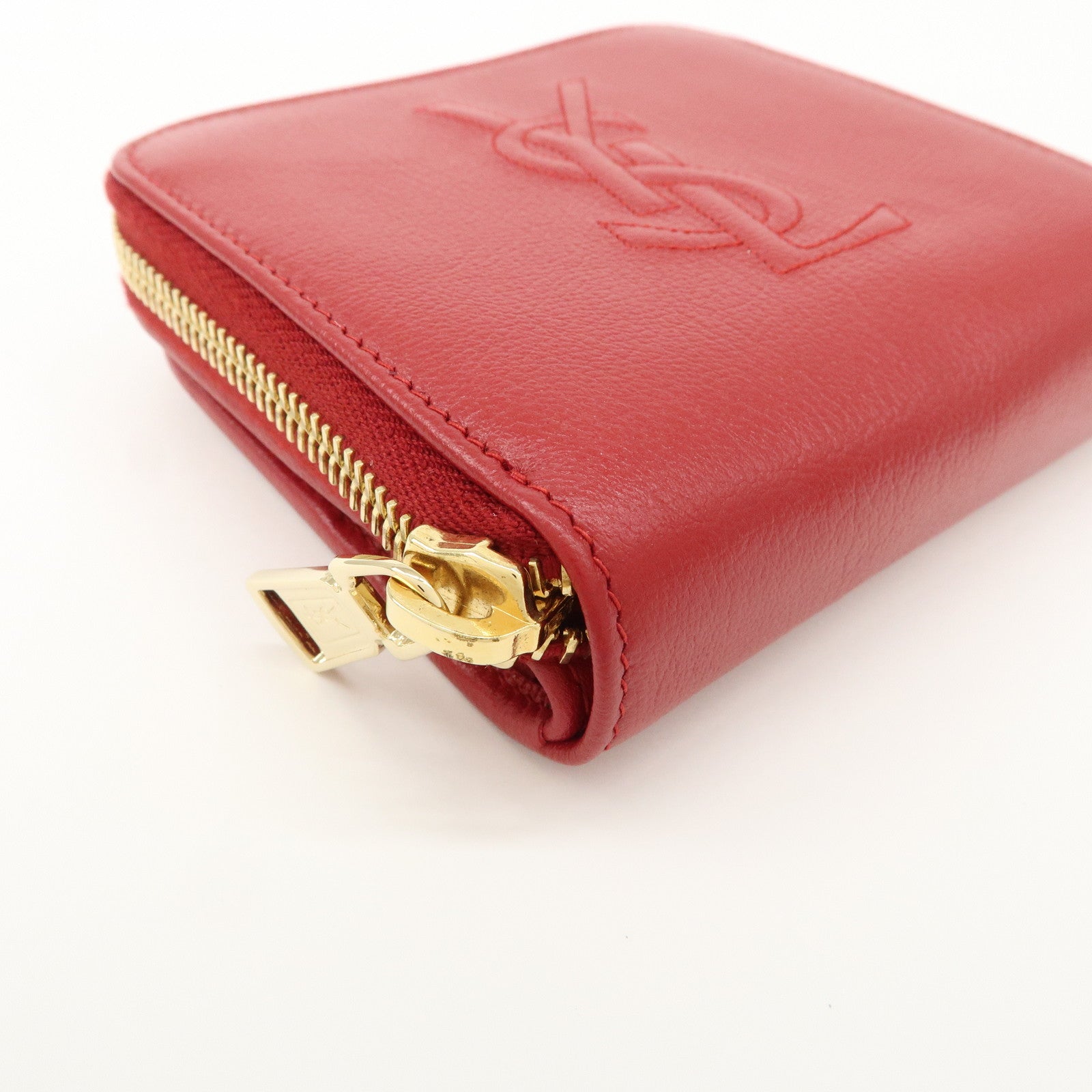 SAINT LAURENT Leather Compact Bi-fold Wallet Red