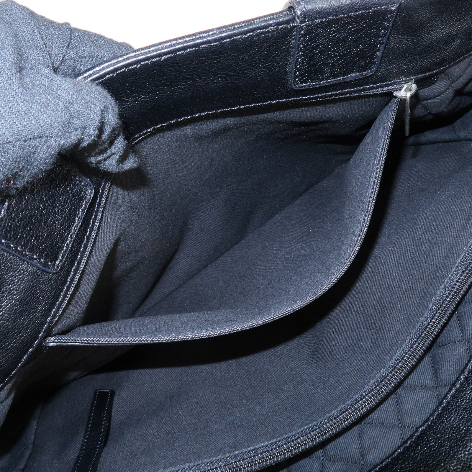 CHANEL COCO Mark Patent Leather Punchcing Tote Bag Shoulder Bag Black Used