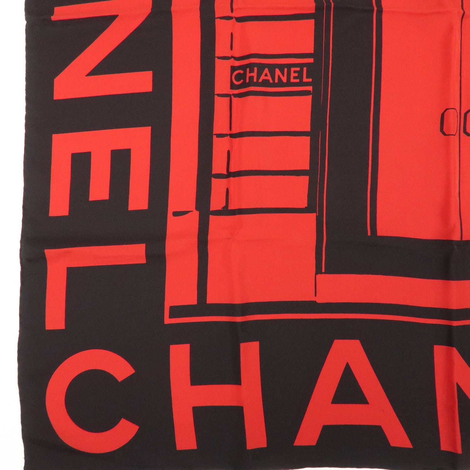 CHANEL Cambon Line Logo Silk 100% Scarf Red Black