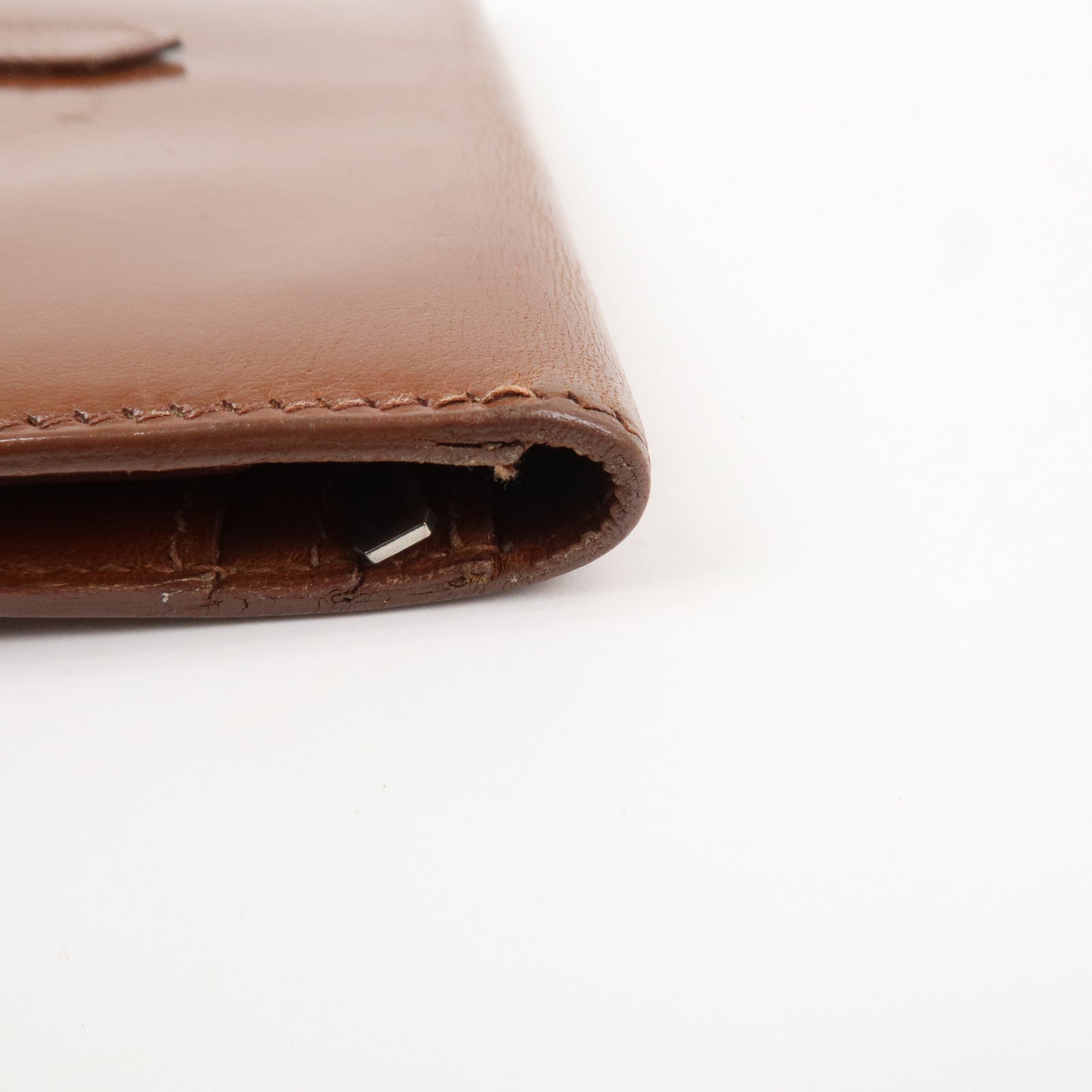 HERMES Bearn Leather Bi-fold Long Wallet F Stamped Brown