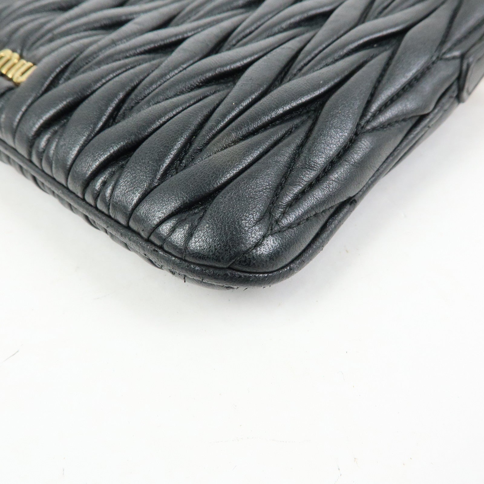 MIU MIU Matelasse Leather Gathered Shoulder Bag Crossbody Bag Black