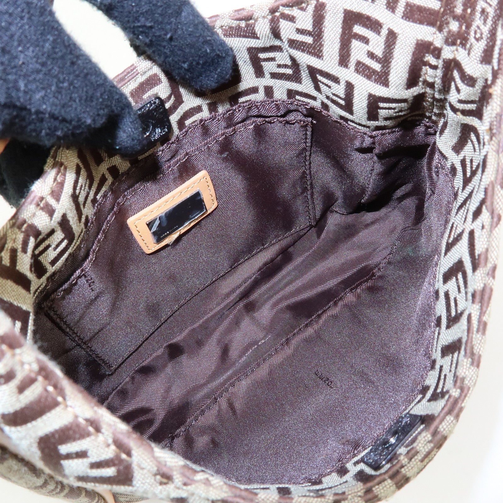 FENDI Zucchino Canvas Leather Hand Bag Khaki Beige 8BR157