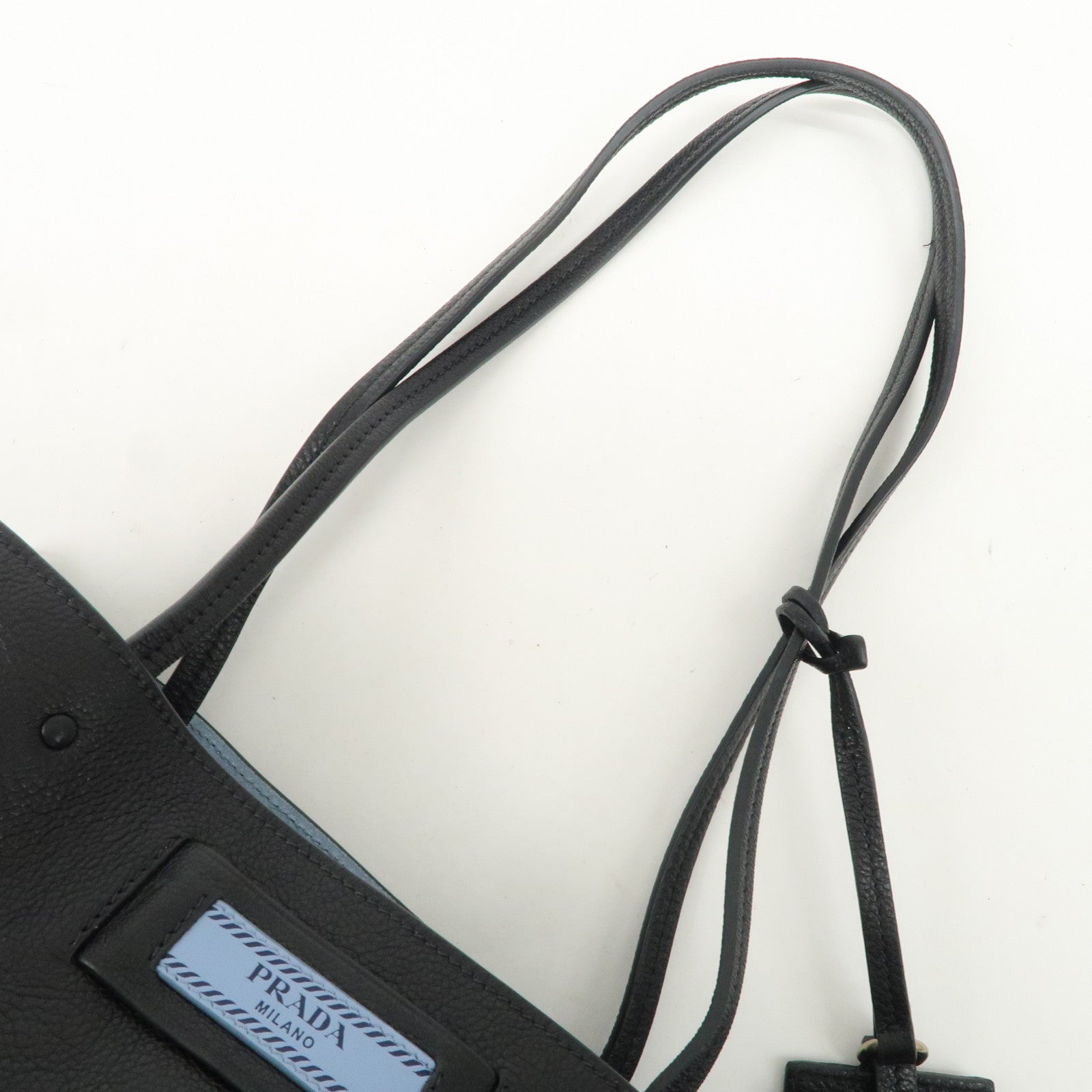 PRADA Logo Etiquette Leather Tote Bag Studs Black 1BG121