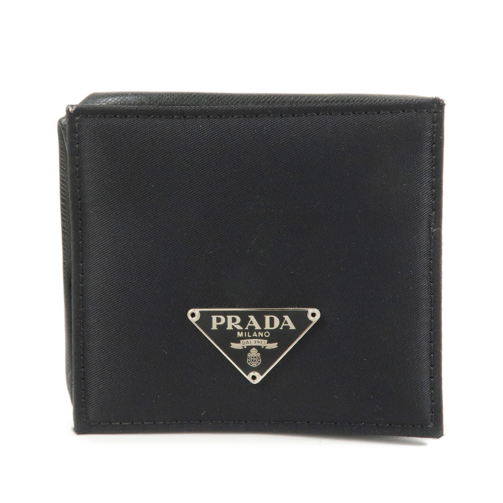PRADA Triangle Logo Nylon Saffiano Leather Coin Case Black M634