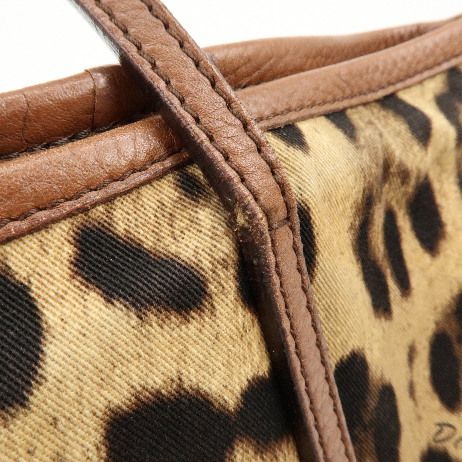 Dolce&Gabbana Canvas Leather Leopard Tote Bag Shoulder Bag Brown