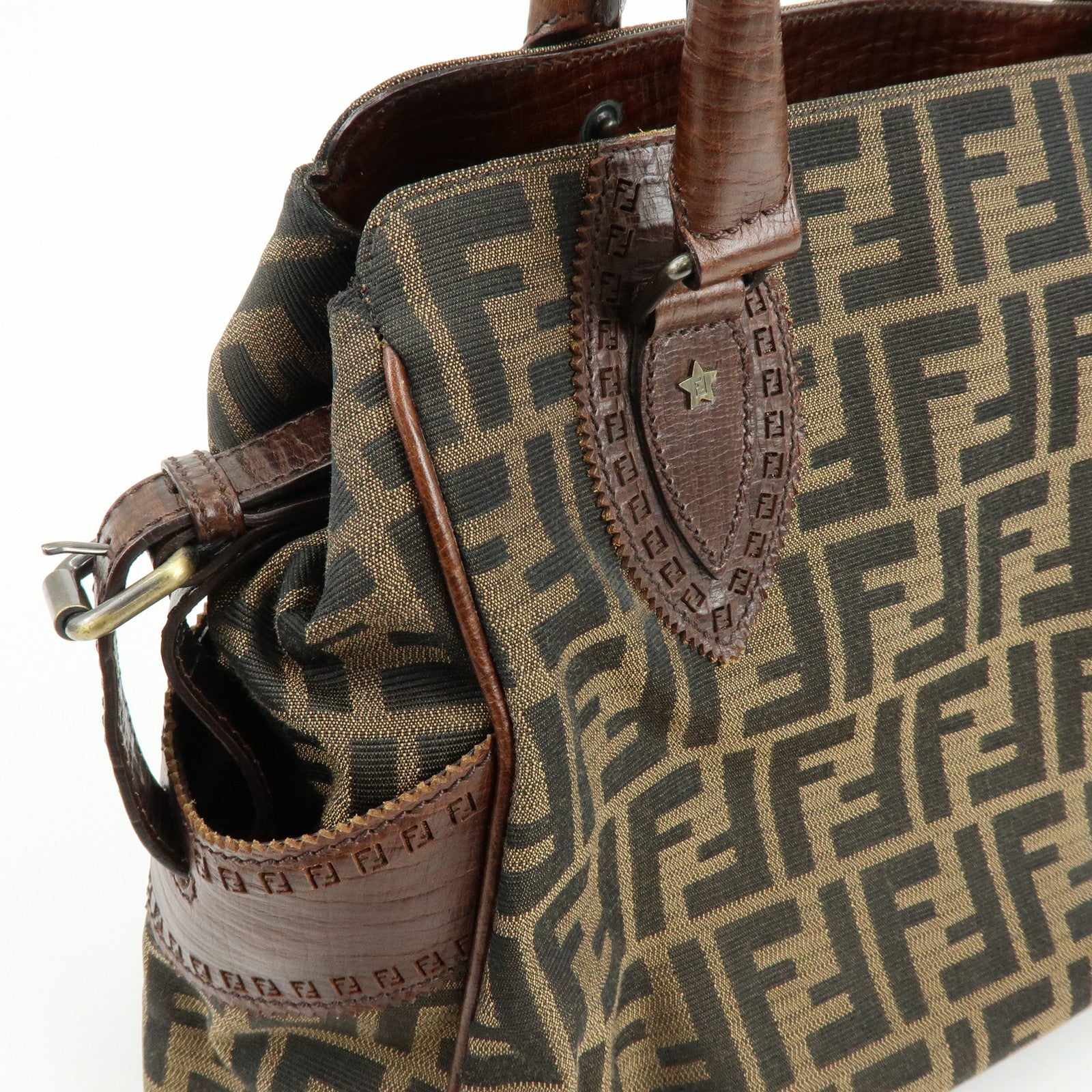 FENDI Zucca Ethnico Canvas Leather Tote Bag Shoulder Bag 8BN162