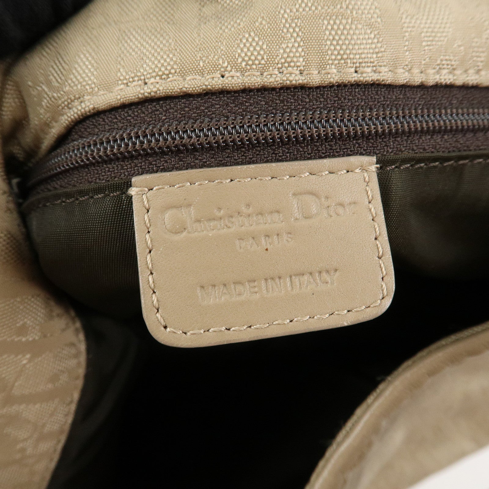 Christian Dior Trotter Canvas Leather Shoulder Bag Heart Charm Beige Used