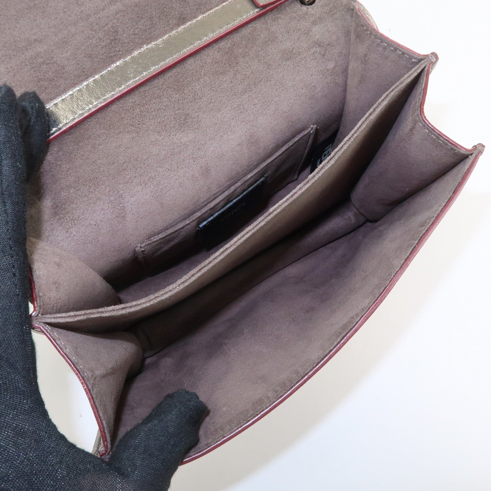 FENDI Mini Kan I Leather Chain Shoulder Bag Metallic Gray 8M0381