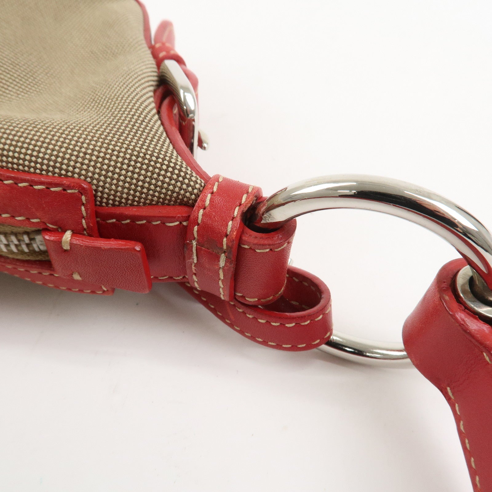 PRADA Logo Jacguard Leather Shoulder Bag Light Brown Red BR3429