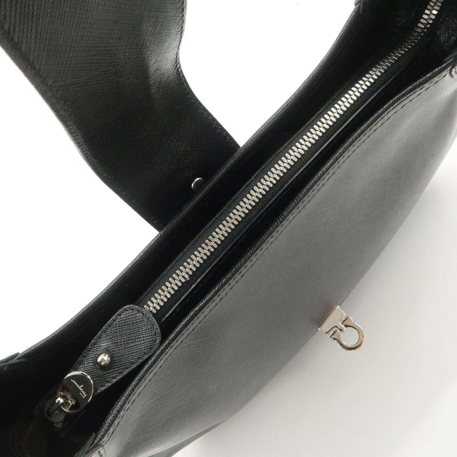 Ferragamo Gancini Leather Shoulder Bag Black