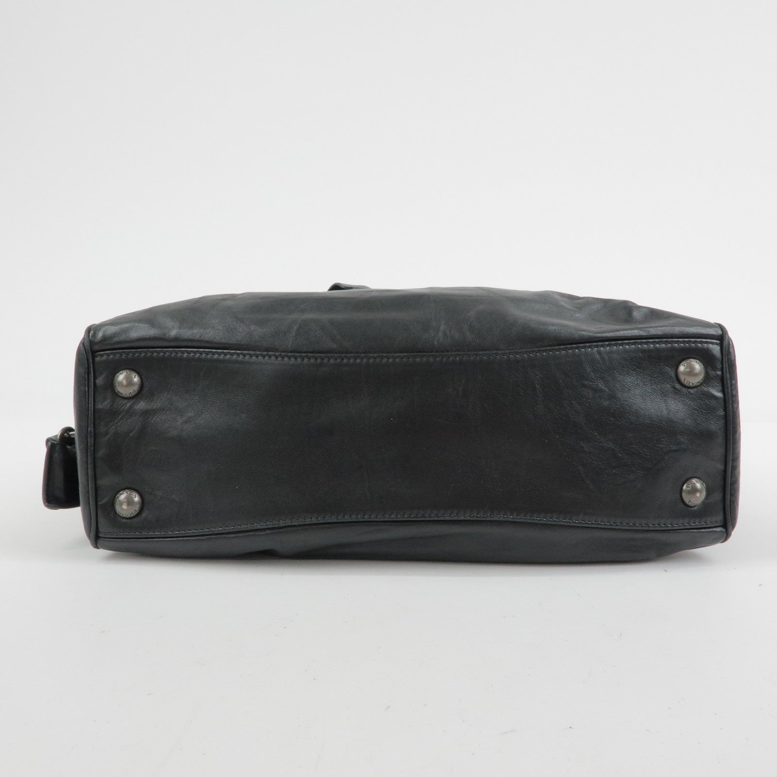 PRADA Leather Boston Bag Hand Bag Black BL0758