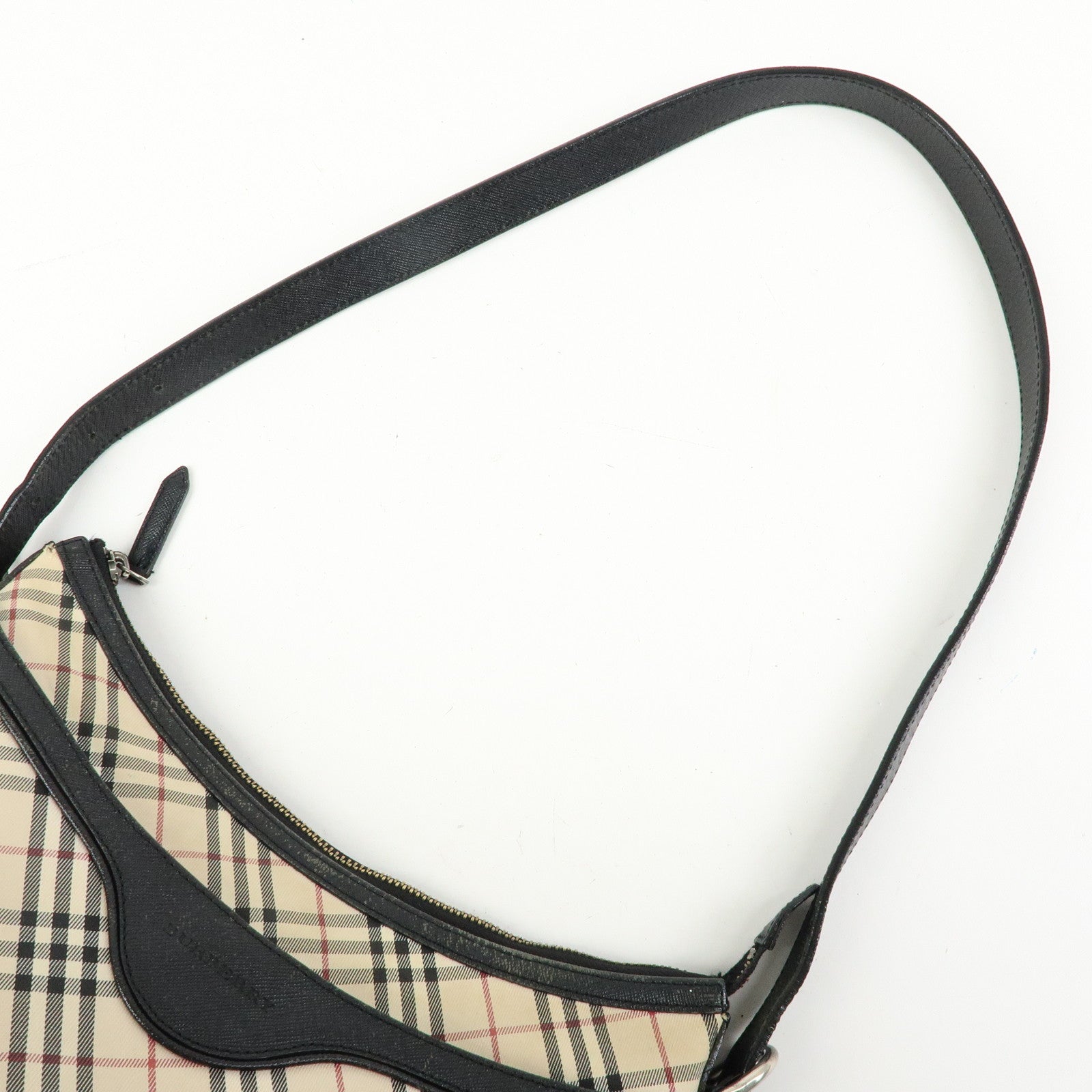 BURBERRY Nova Plaid Canvas Leather Shoulder Bag Beige Black
