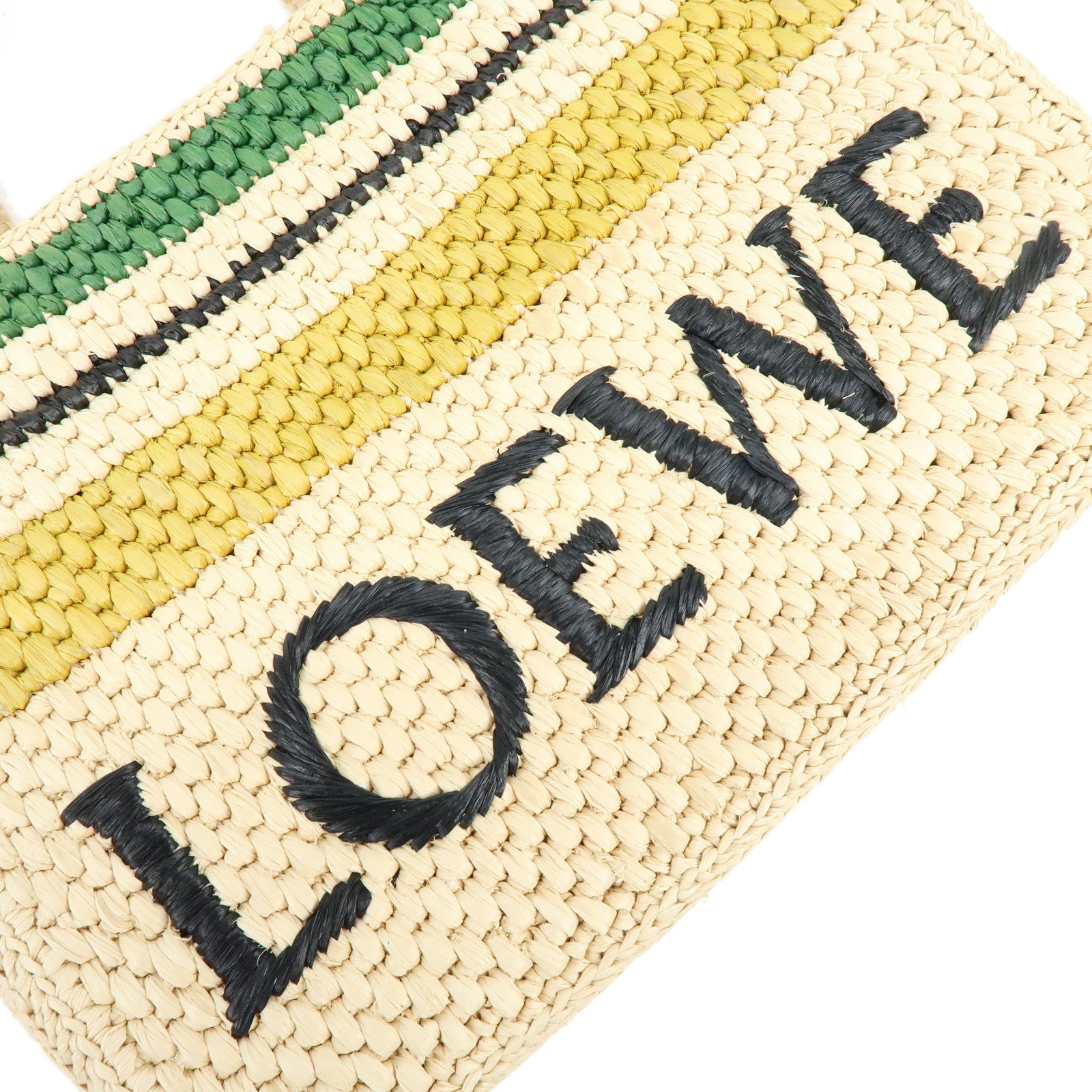 LOEWE Raffia Leather 2Way Hand Bag Shoulder Bag Natural Black Green