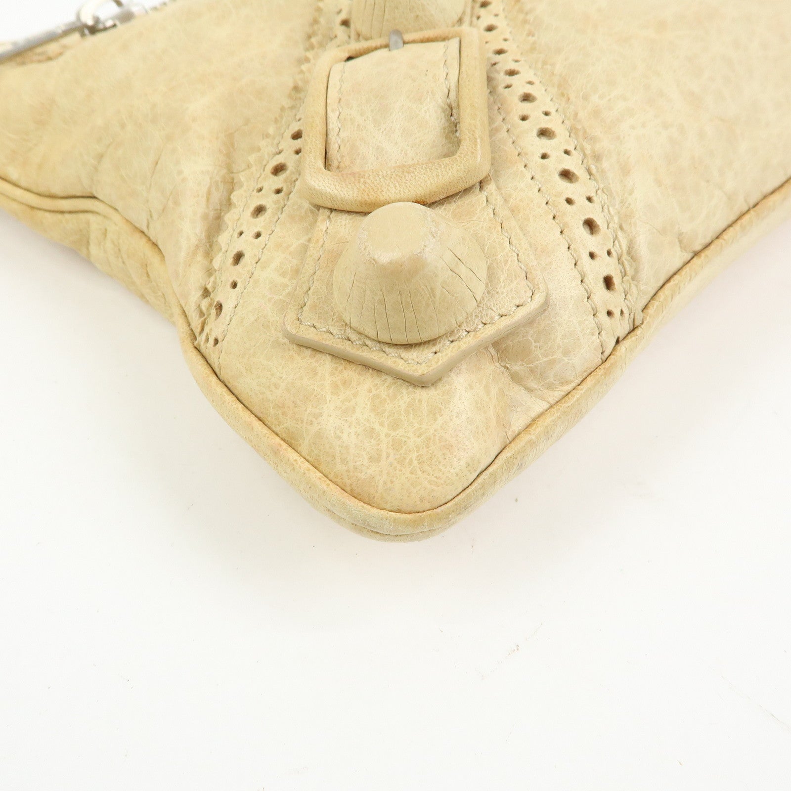 BALENCIAGA Leather Giant Clutch Bag Pouch Beige 204533