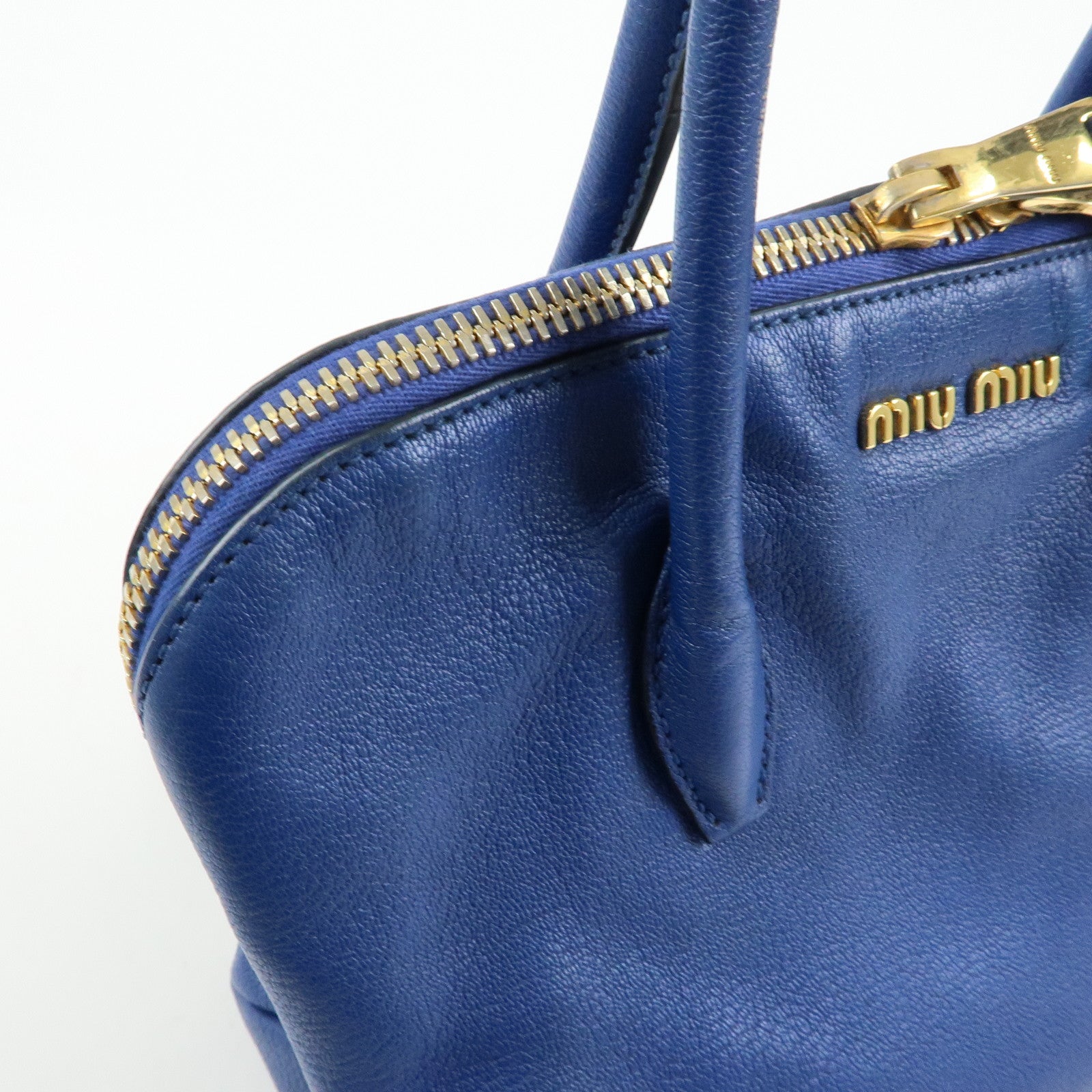 MIU MIU Madras Leather 2Way Bag Hand Bag Shoulder Bag Blue RL0097