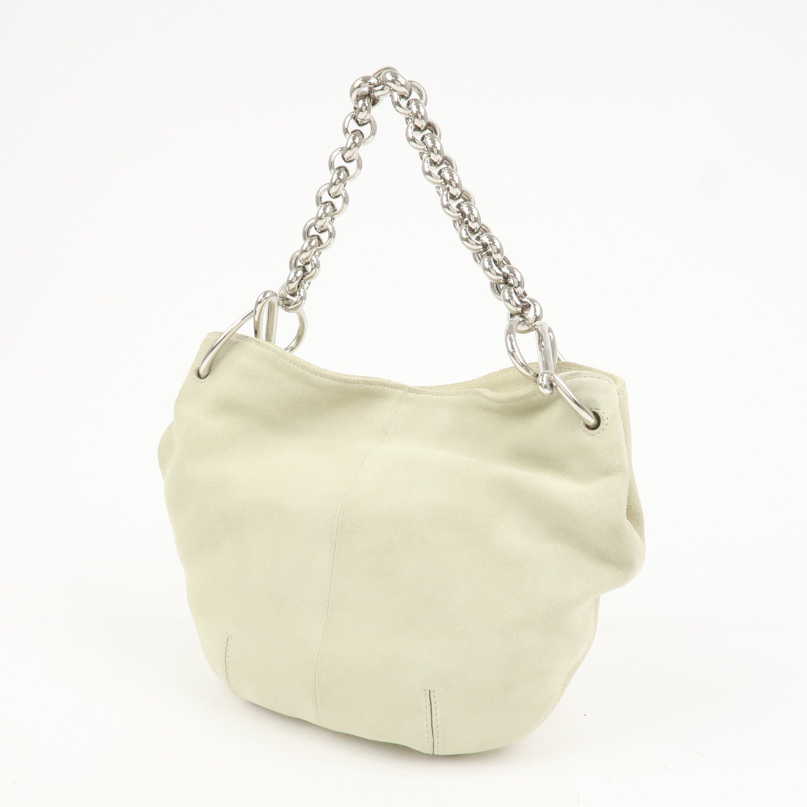 LOEWE Suede Chain Hand Bag Shoulder Bag Ivory Silver