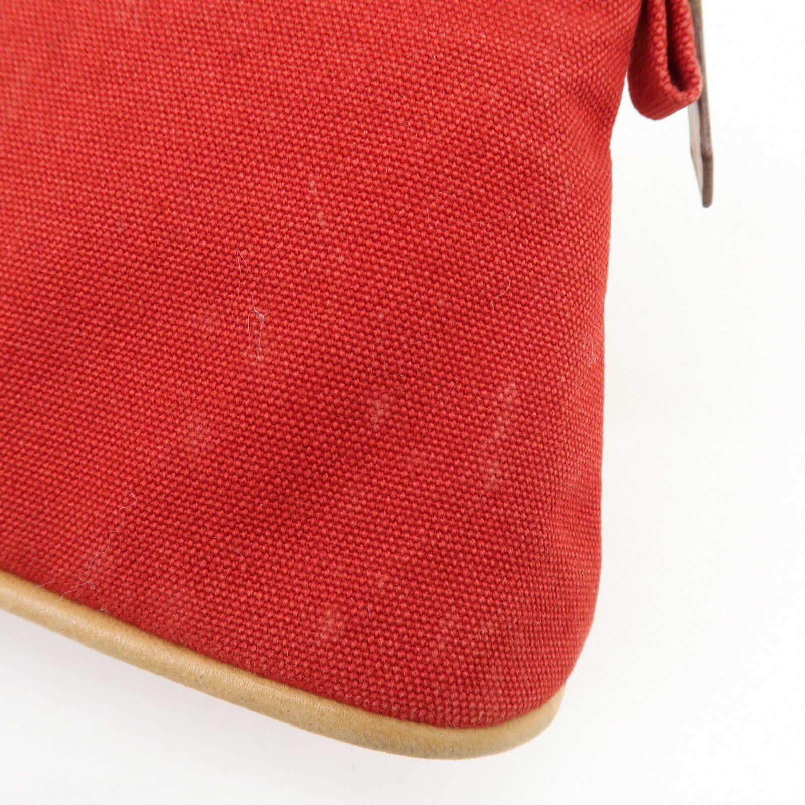 HERMES Bolide Cotton Leather Pouch Cosmetic Pouch Red