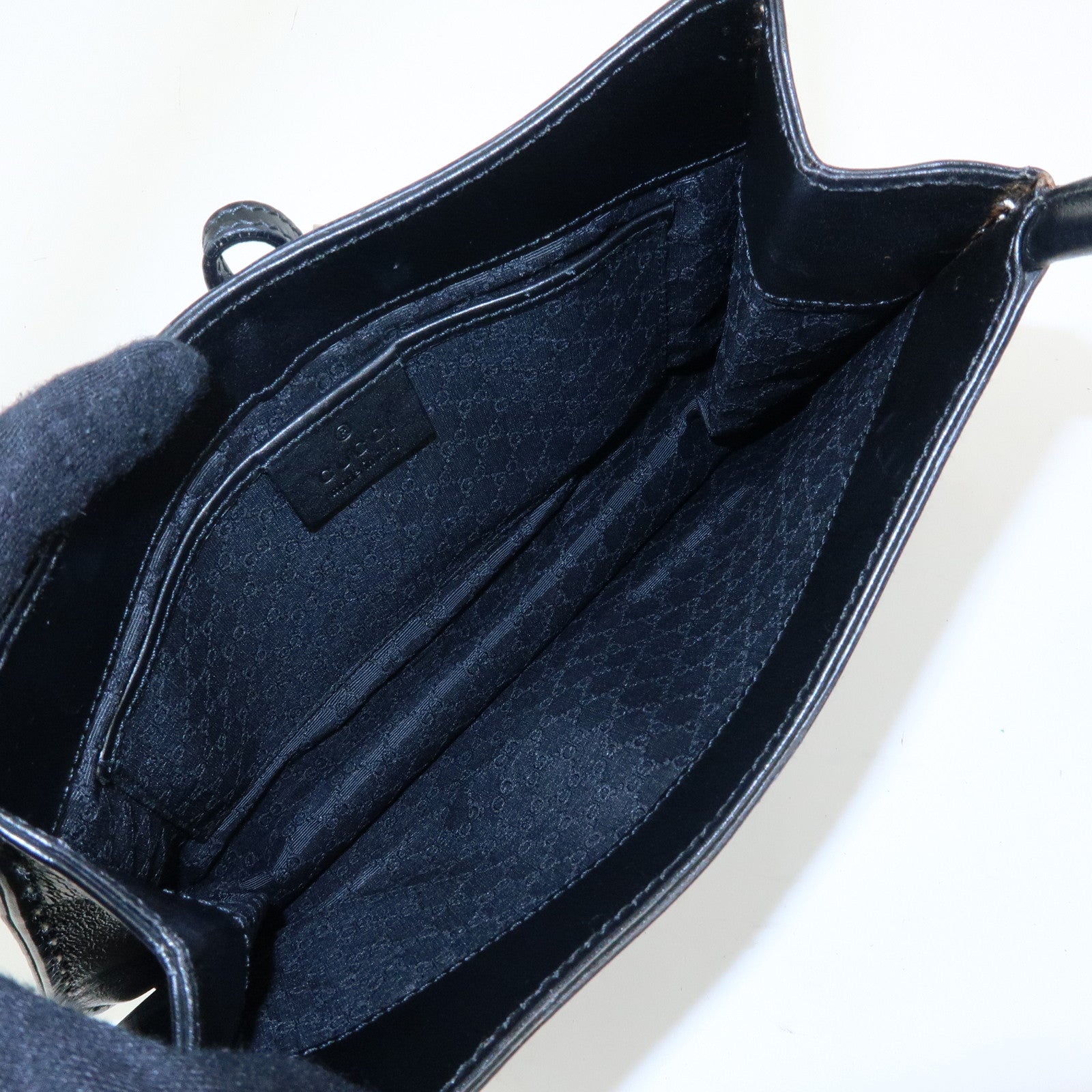 GUCCI Logo Plate Leather Hand Shoulder Bag Black 001・4279・204990