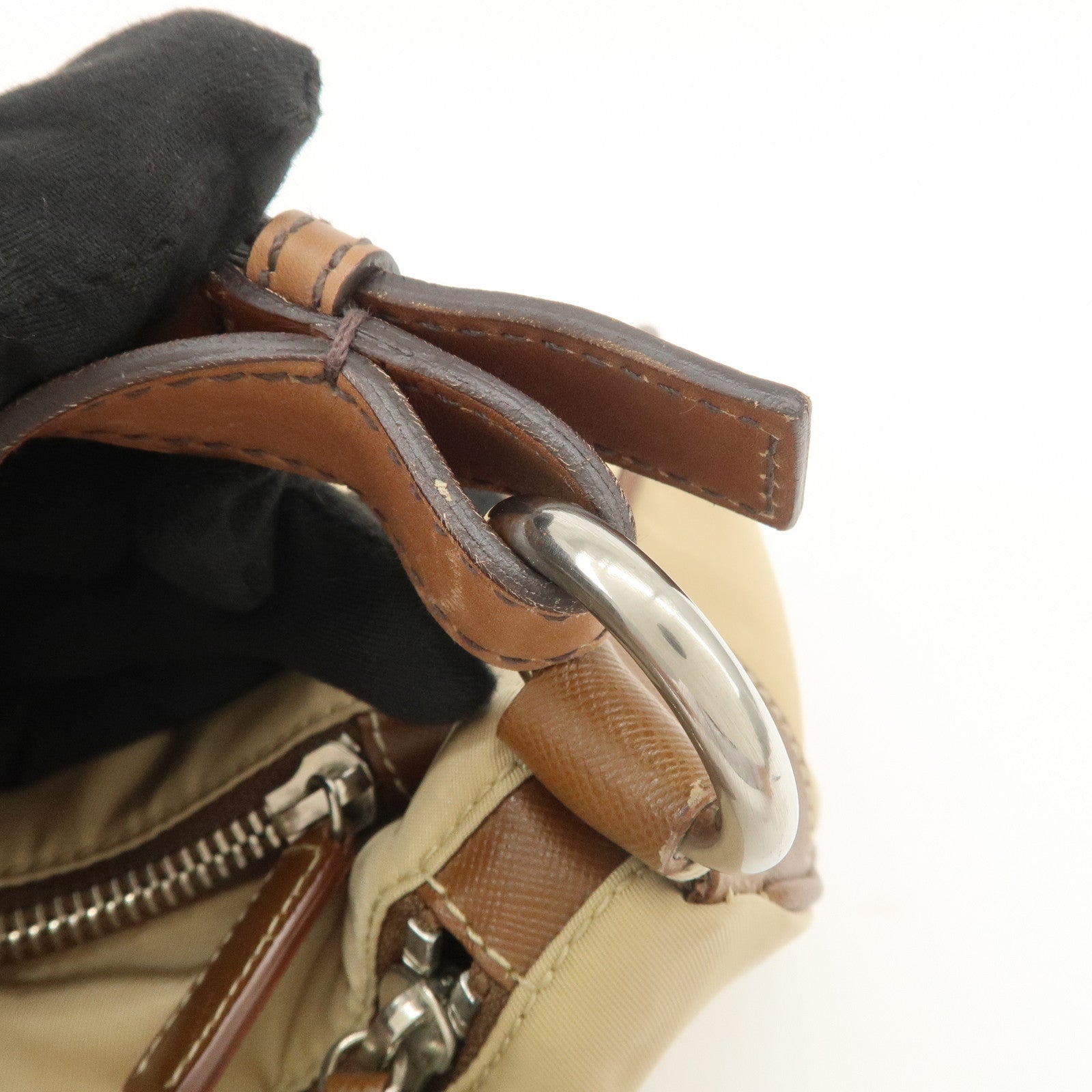 PRADA Triangle Logo Nylon Saffiano Leather Shoulder Bag Hand Bag