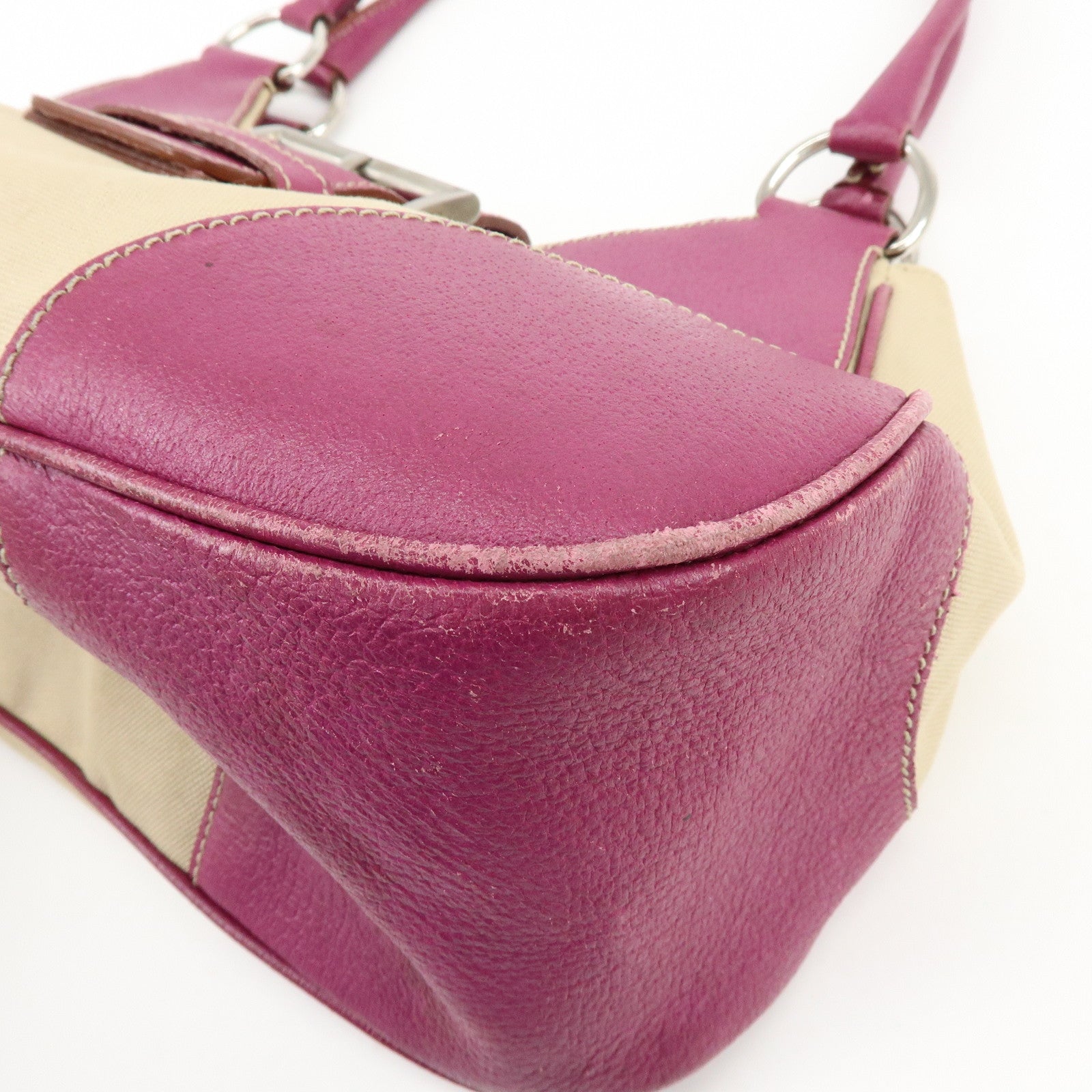 PRADA Triangle Logo Canvas Leather Hand Bag Beige Purple BR0811