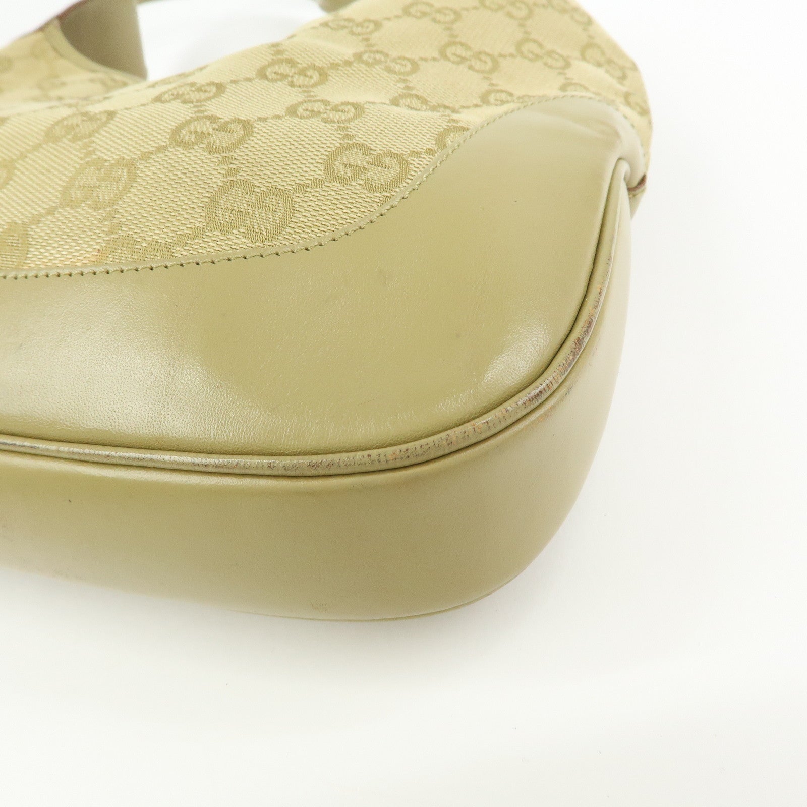 GUCCI Jackie Sherry GG Canvas Leather Shoulder Bag Khaki 00963