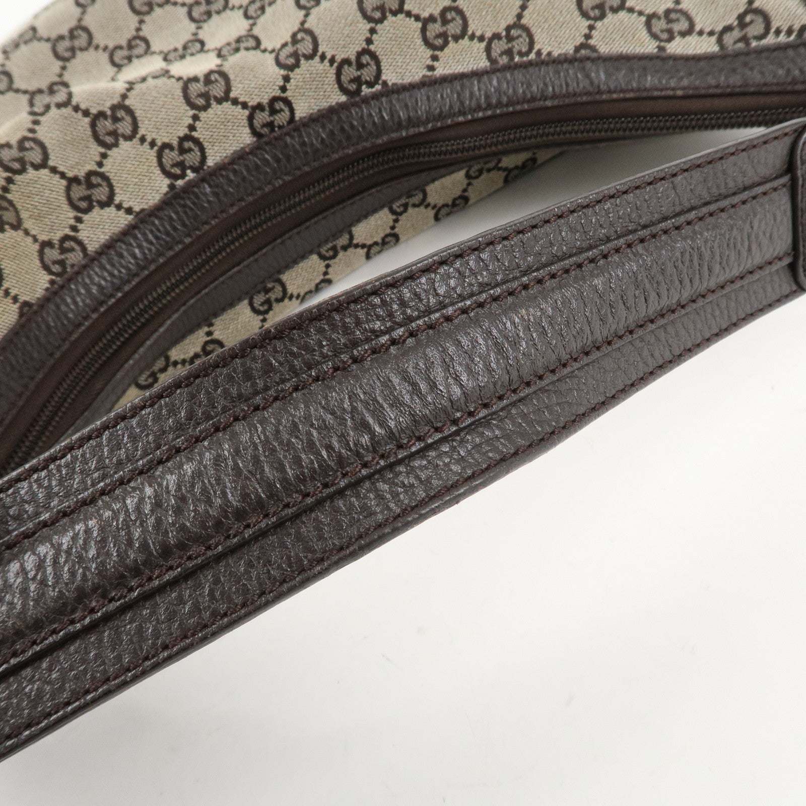 GUCCI GG Canvas Leather Shoulder Bag Hand Bag Brown 257297 Used