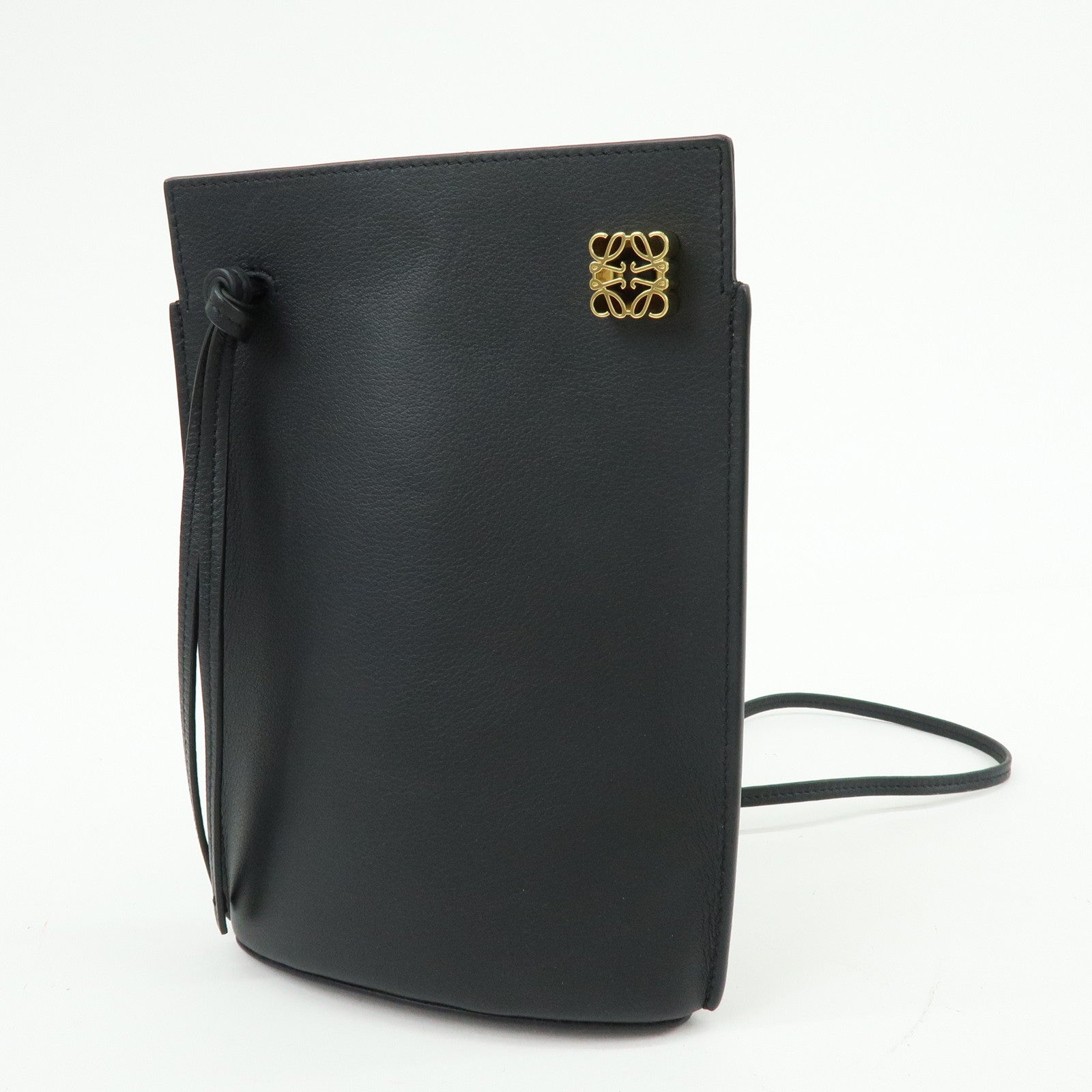 LOEWE Anagram Dice Pocket Shoulder Bag Calf Leather Crossbody Black