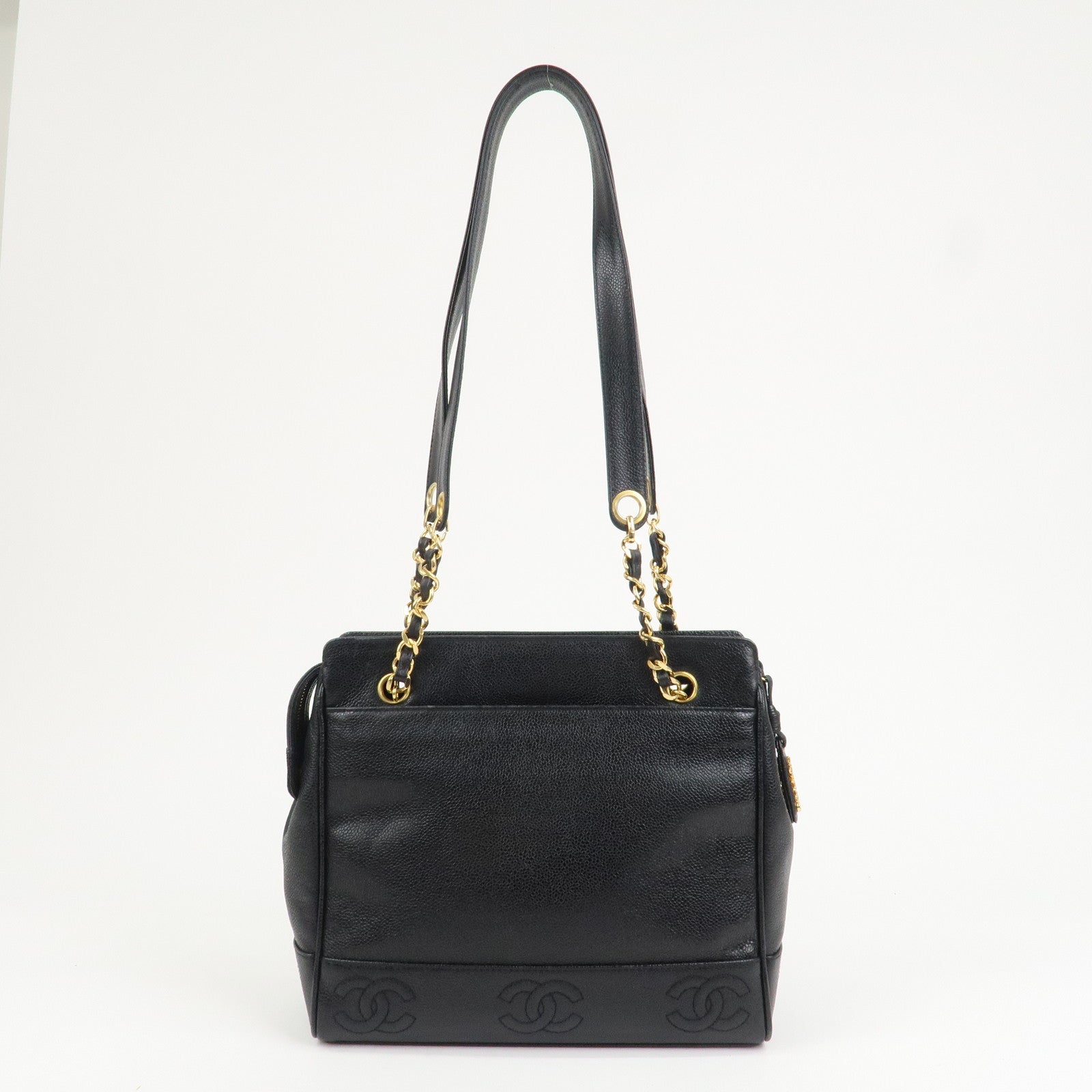 CHANEL Triple COCO Mark Caviarskin Chain Shoulder Bag Black