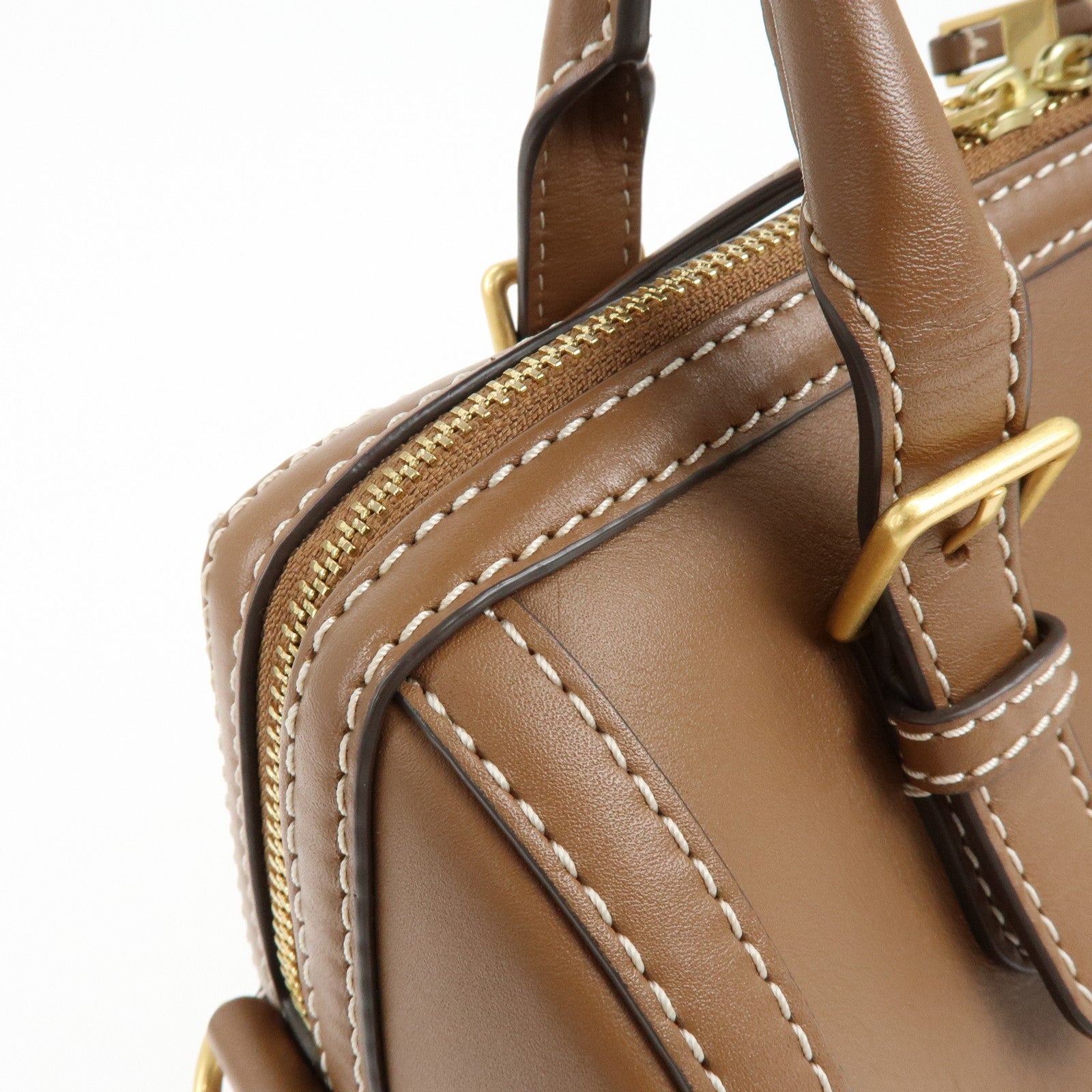 TORY BURCH T Monogram Leather 2Way Bag Barrel Shoulder Bag Brown
