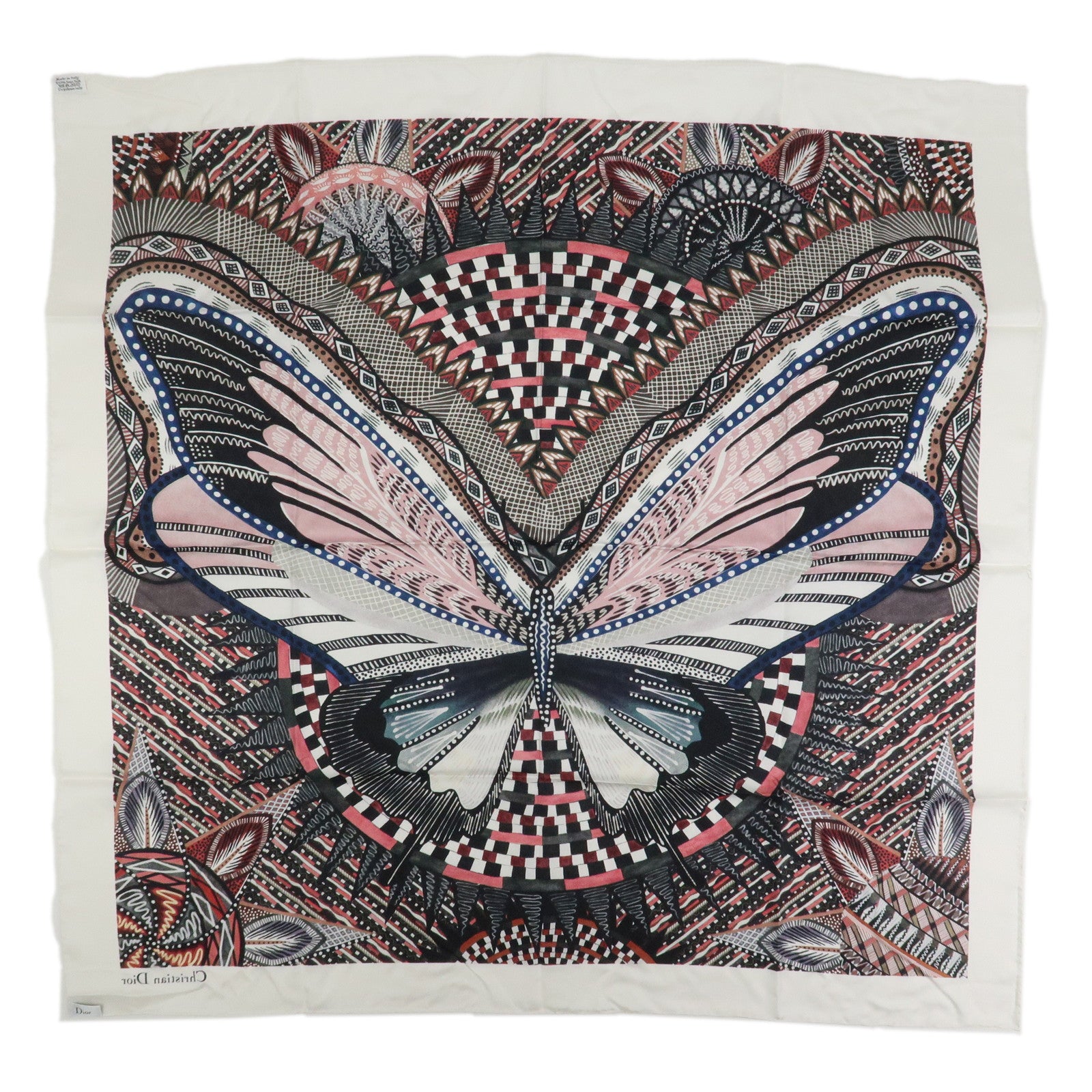 Christian Dior Logo Silk 100% Scarf Butterfly Motif Multicolor