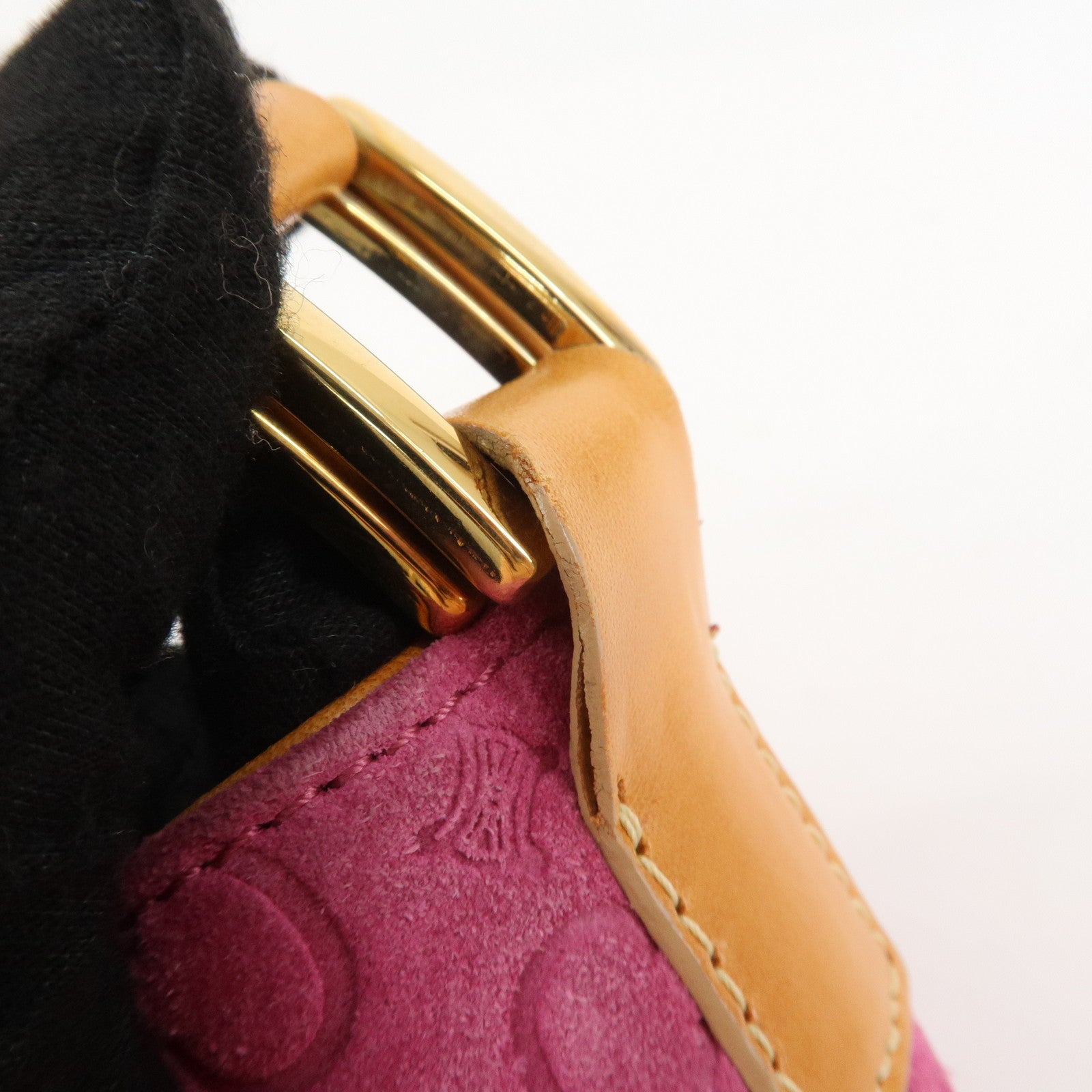 CELINE C Macadam Suede Leather Shoulder Bag Pink Light Brown