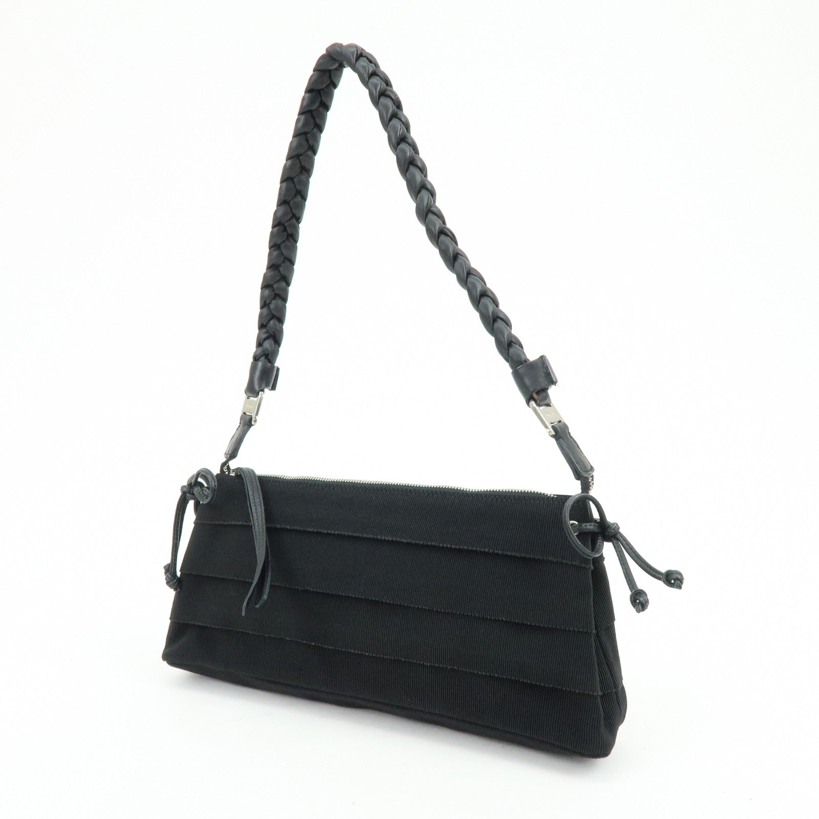 Ferragamo Vara Canvas Leather Side Ribbon Shoulder Bag Black