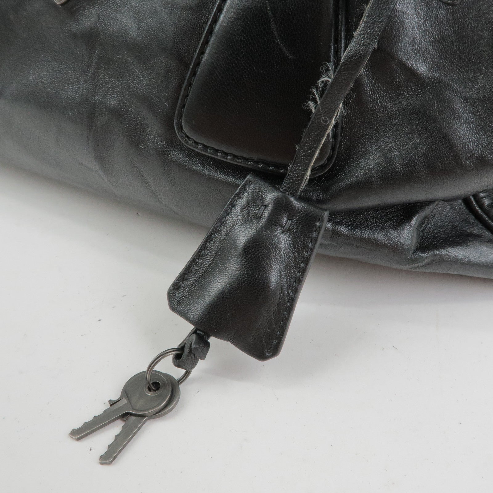 PRADA Leather Boston Bag Hand Bag Black BL0758