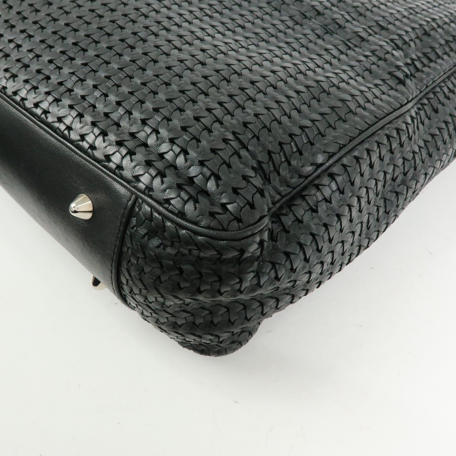 Christian Dior Woven Leather Tote Bag Shoulder Bag Black