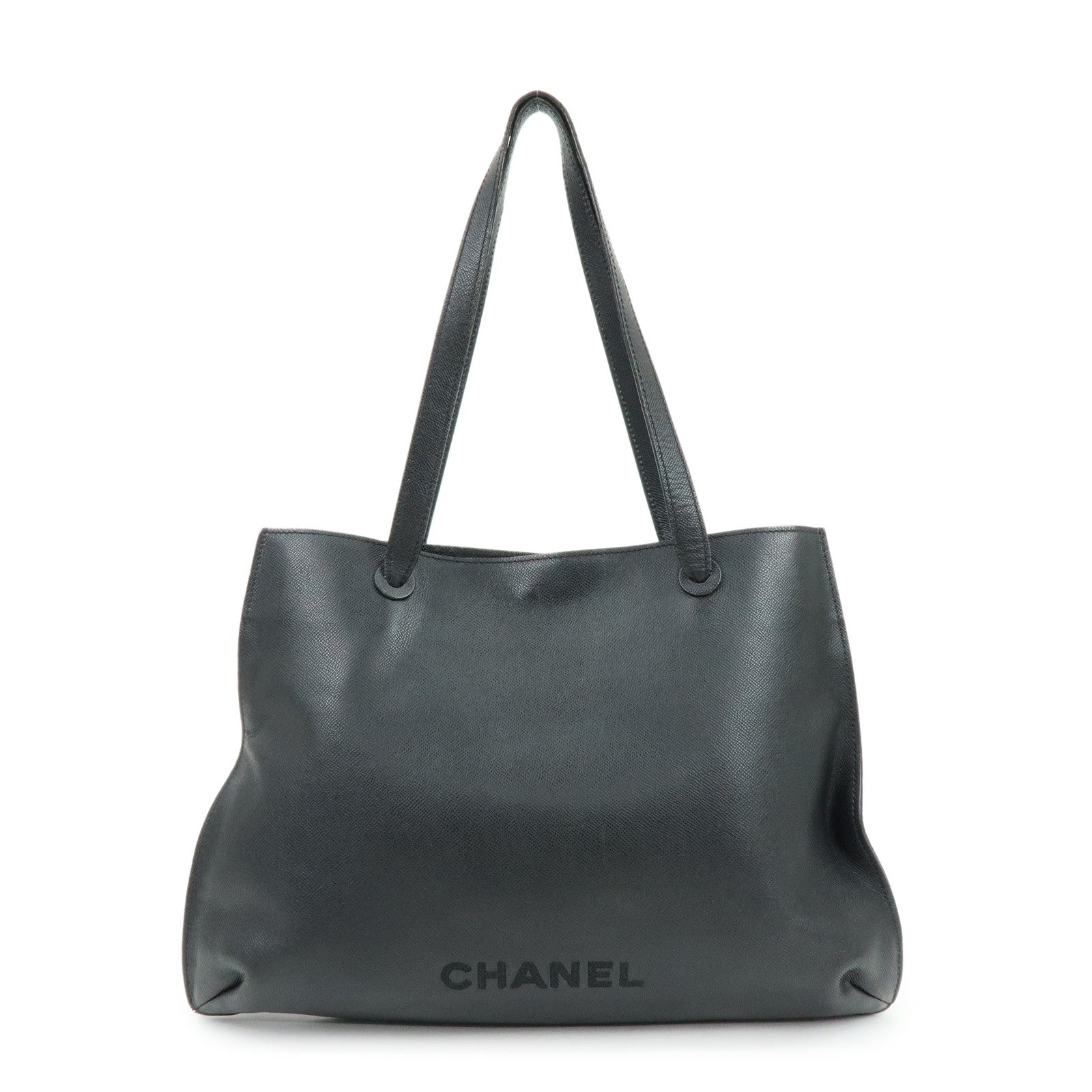 CHANEL Calf Skin Tote Bag Shoulder Bag Black