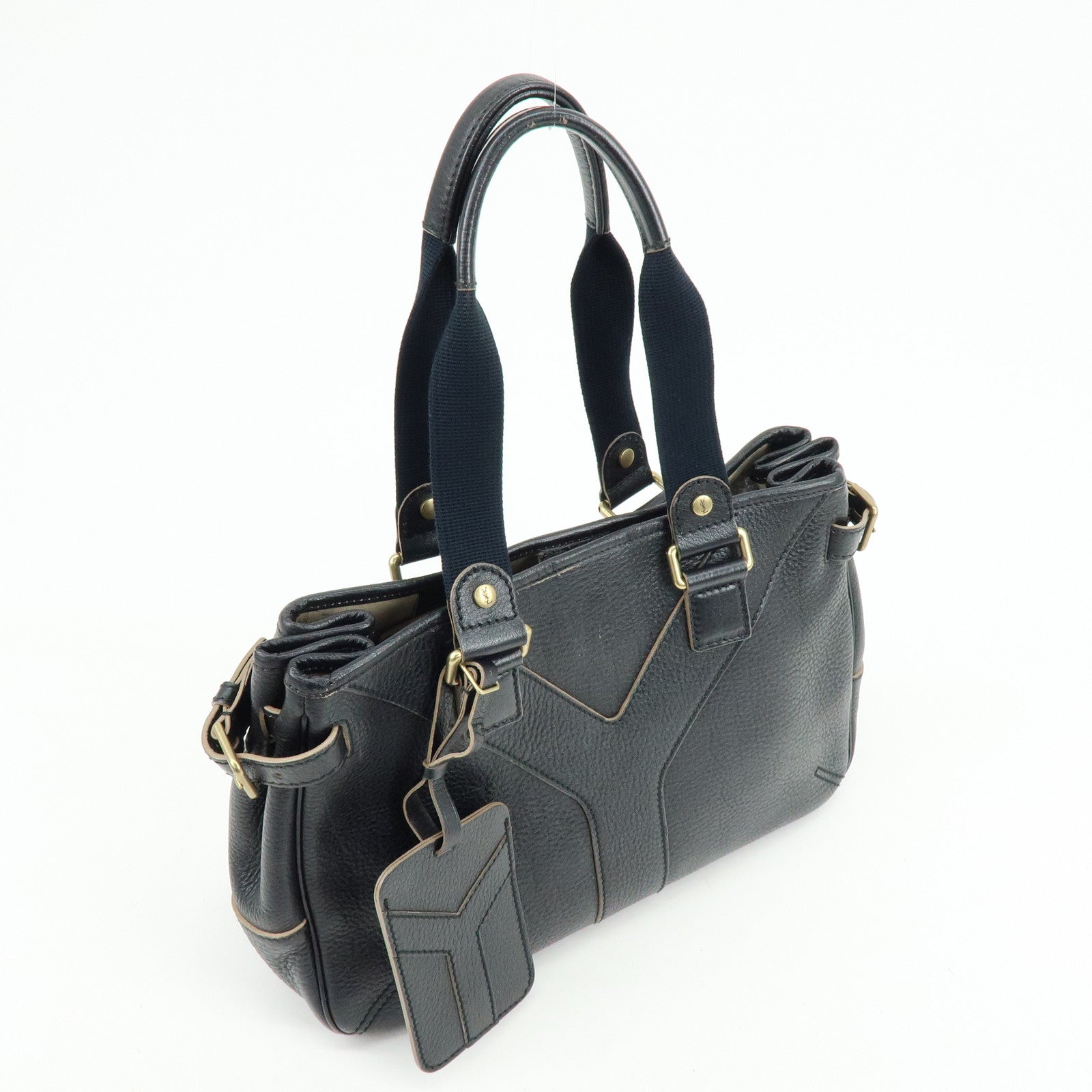 SAINT LAURENT PARIS YSL Y Line Calf Leather Tote Bag Black 168462