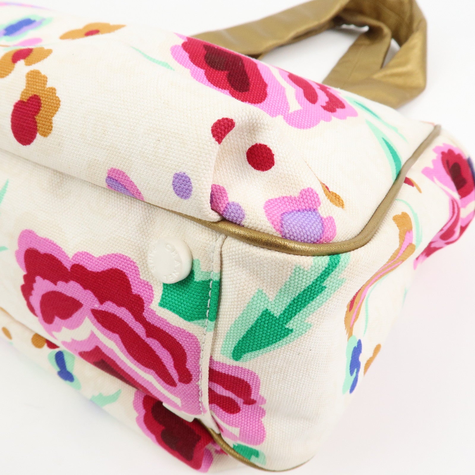 CHANEL Canvas Lamb Skin Tote Bag Shoulder Bag Flora A25388