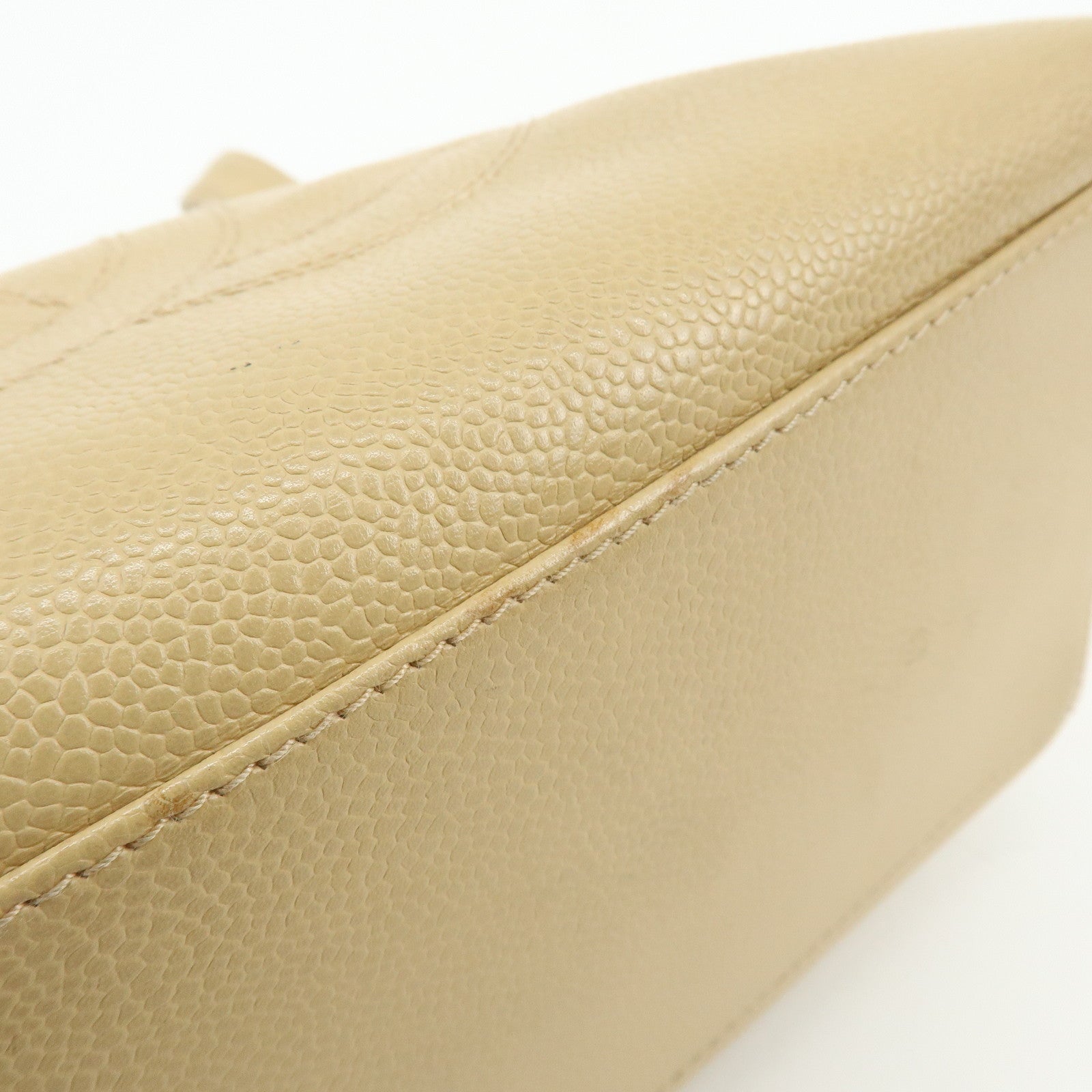 CHANEL COCO Mark Caviarskin Tote Bag Shoulder Bag Hand Bag Beige