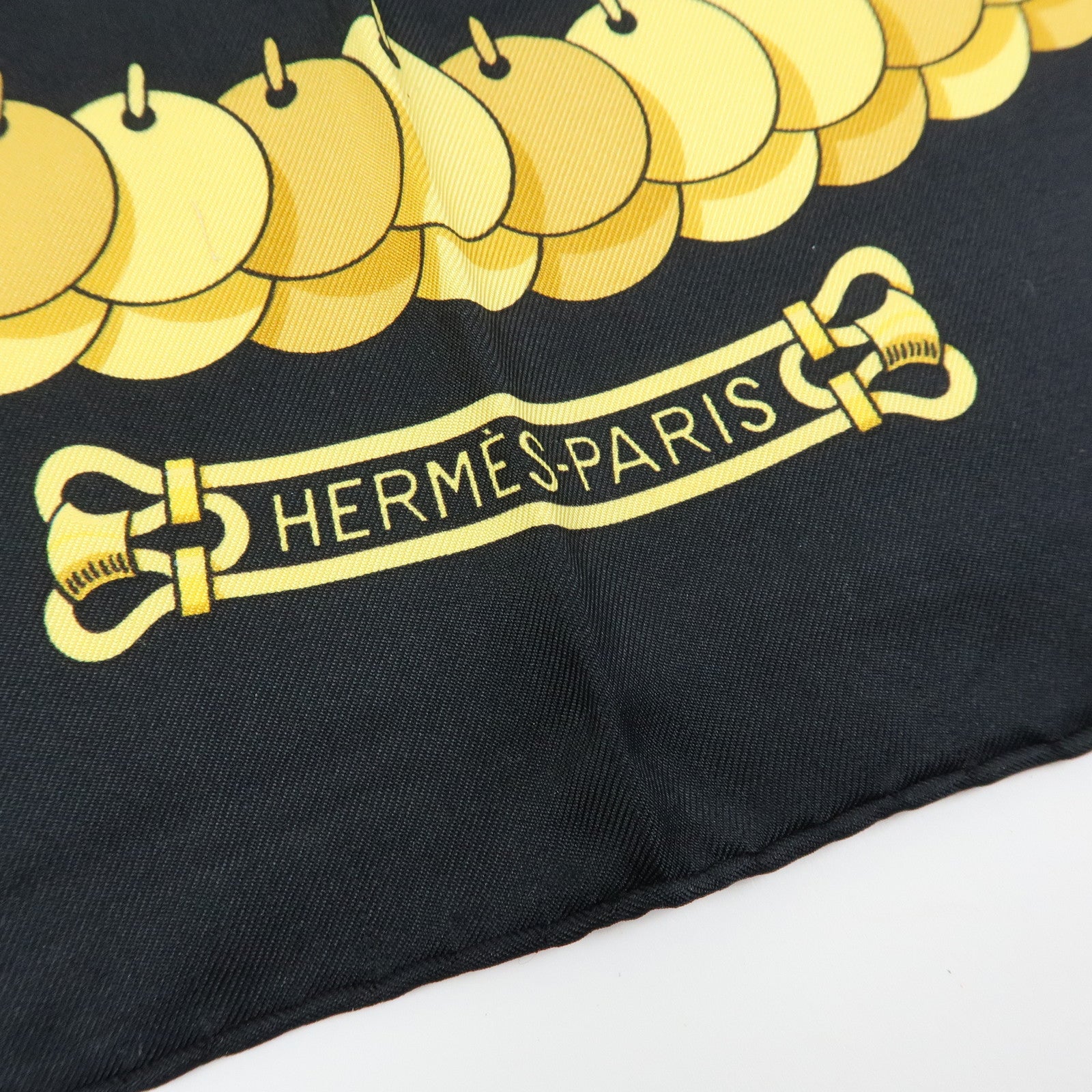 HERMES Carre 90 Silk 100% KOSMIMA Scarf Black Yellow