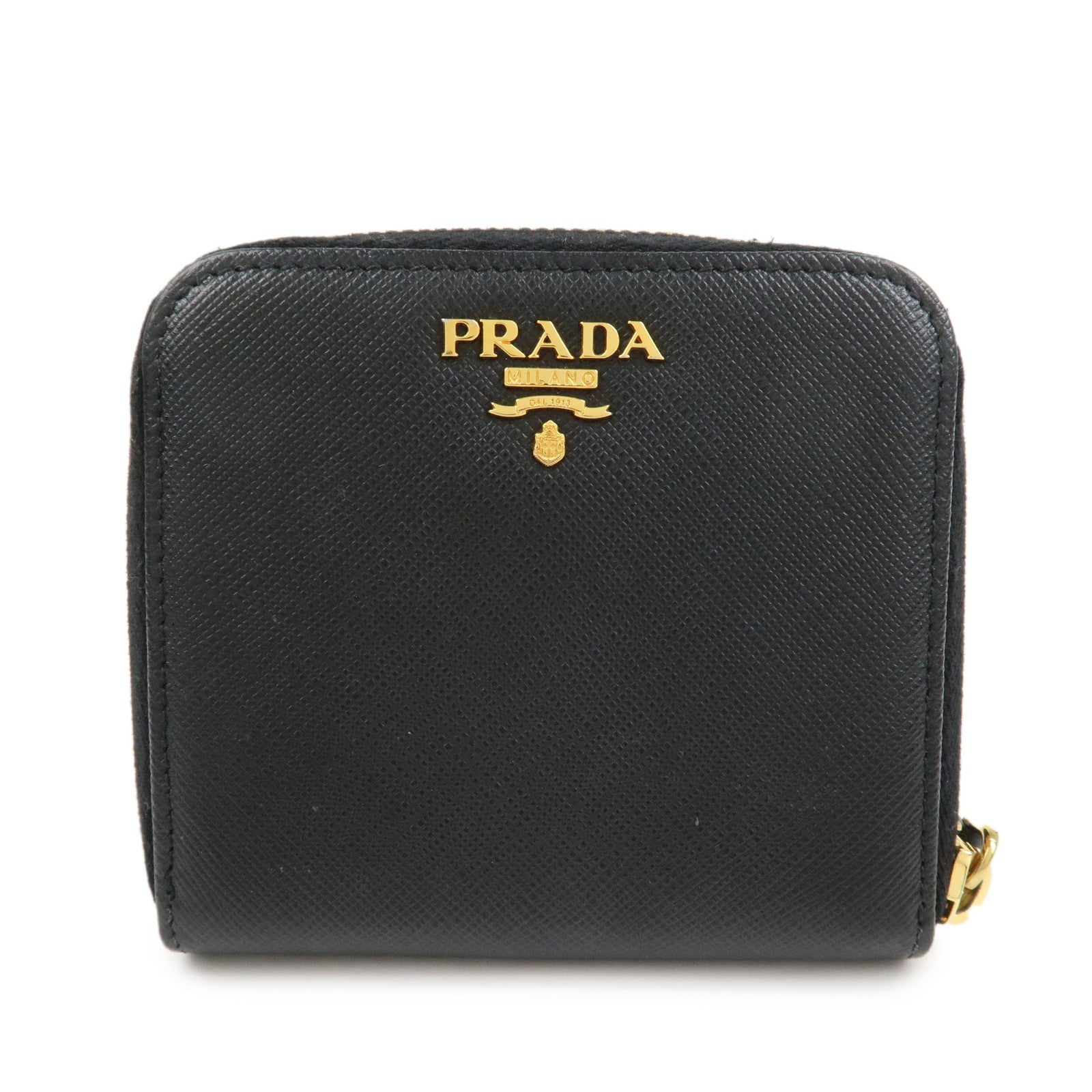PRADA Saffiano Leather Round Zippy Bi-fold Compact Wallet 1ML522