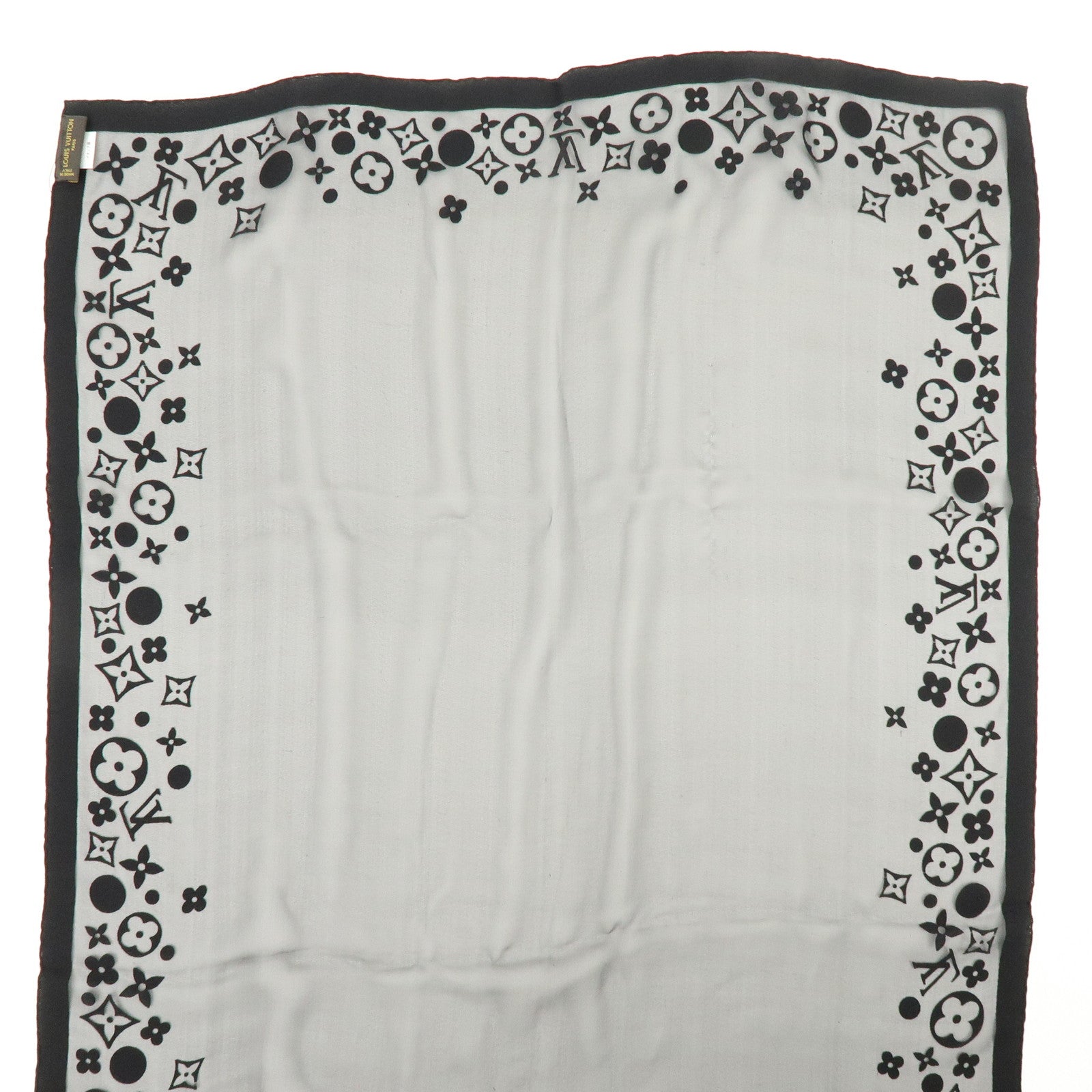 Louis Vuitton Monogram Silk 100% Sheer Scarf Shawl Black