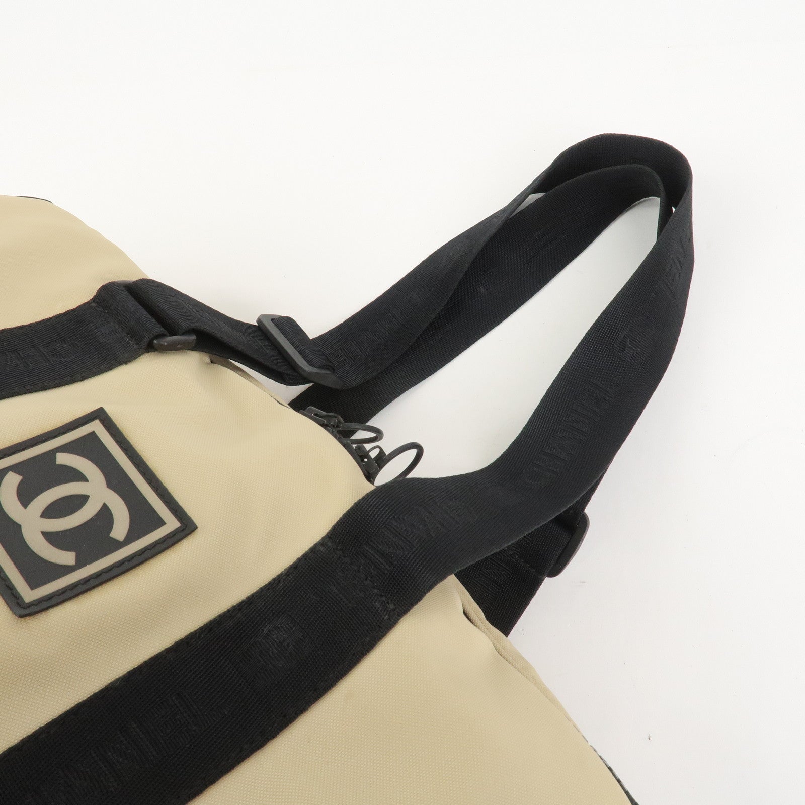 CHANEL Sports Line Nylon Boston Bag Travel Bag Beige Black A19976