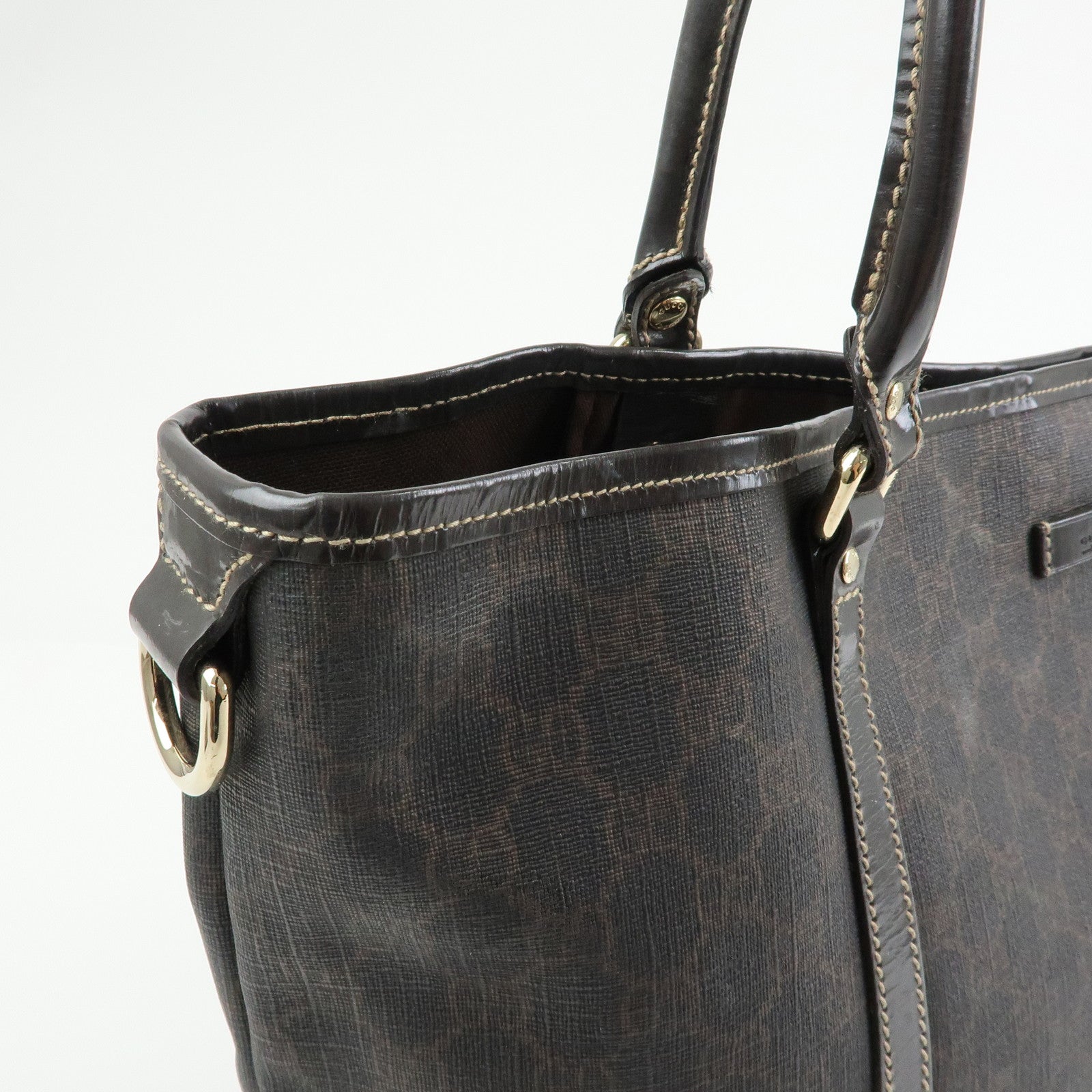 GUCCI GG Supreme Patent Leather Tote Bag Shoulder Bag Brown 197953