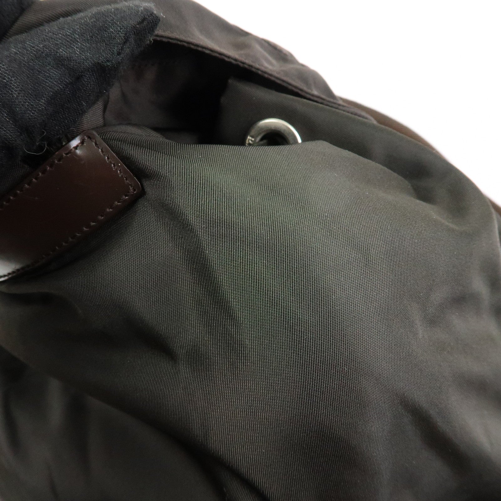 PRADA Triangle Logo Nylon Leather Backpack Rucksack Brown B2811