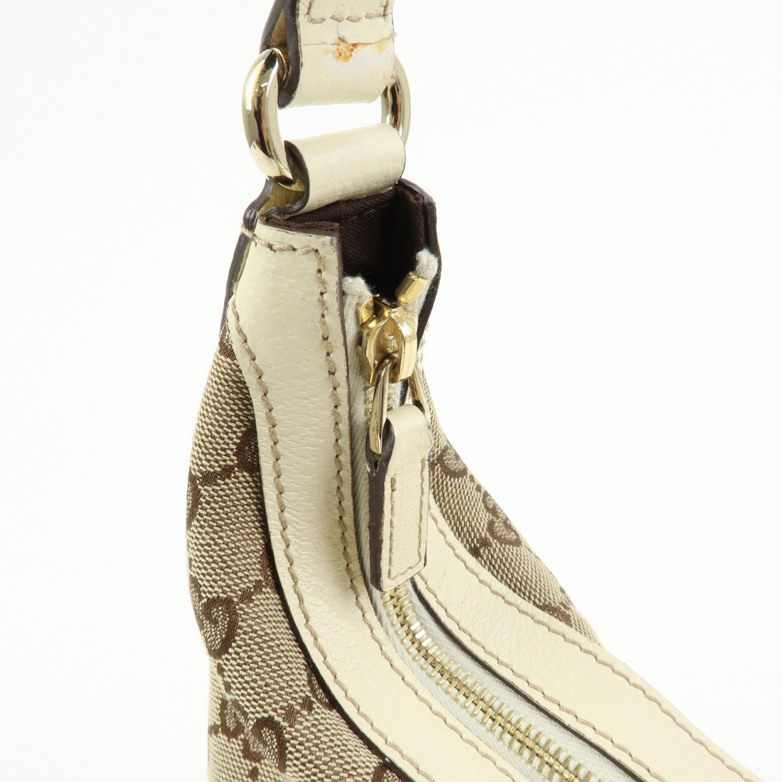 GUCCI GG Canvas Leather Shoulder Bag Hand Bag Beige Ivory 153010