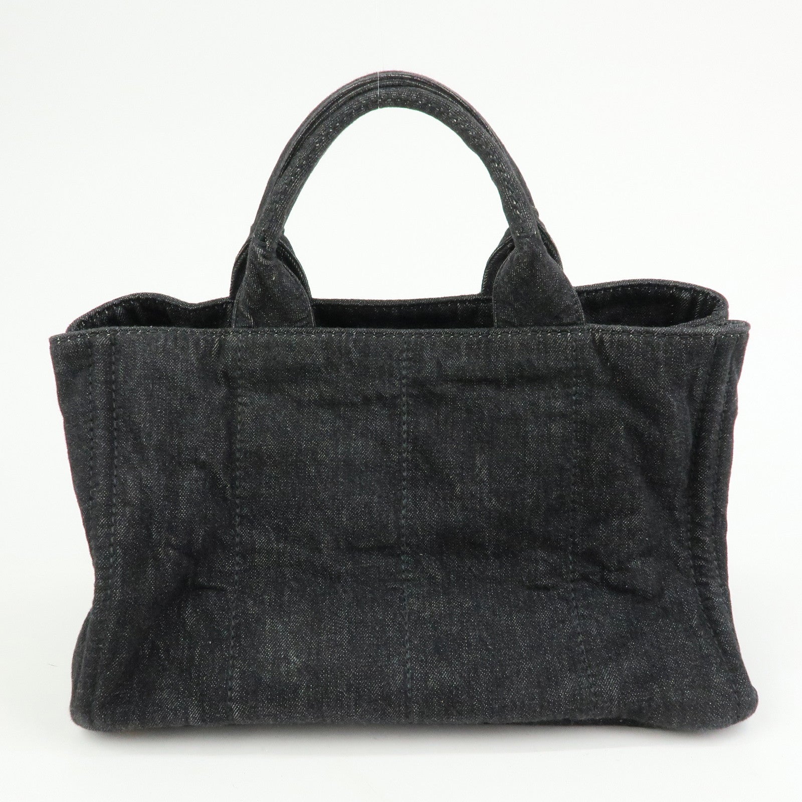 PRADA Triangle Logo Canapa Canvas 2Way Tote Hand Bag Black BN2642