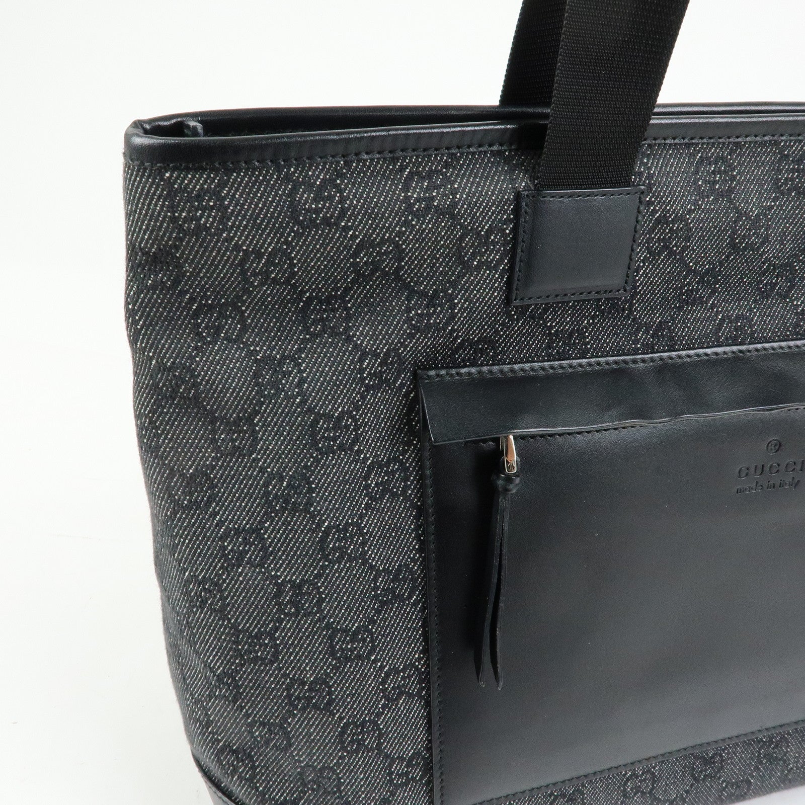 GUCCI GG Denim Leather Tote Bag Shoulder Bag Black 34339